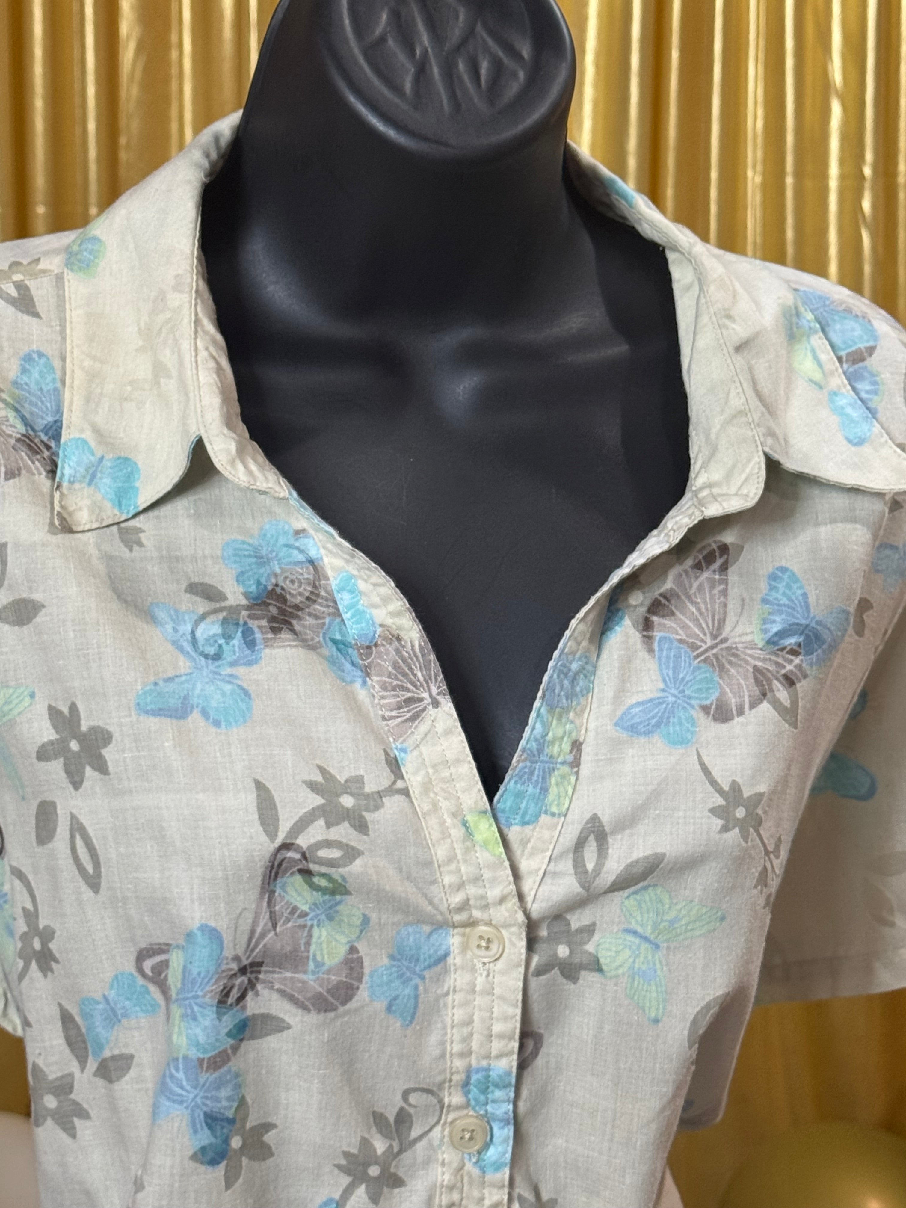 Classic Elements Cream & Blue Blouse Size XL