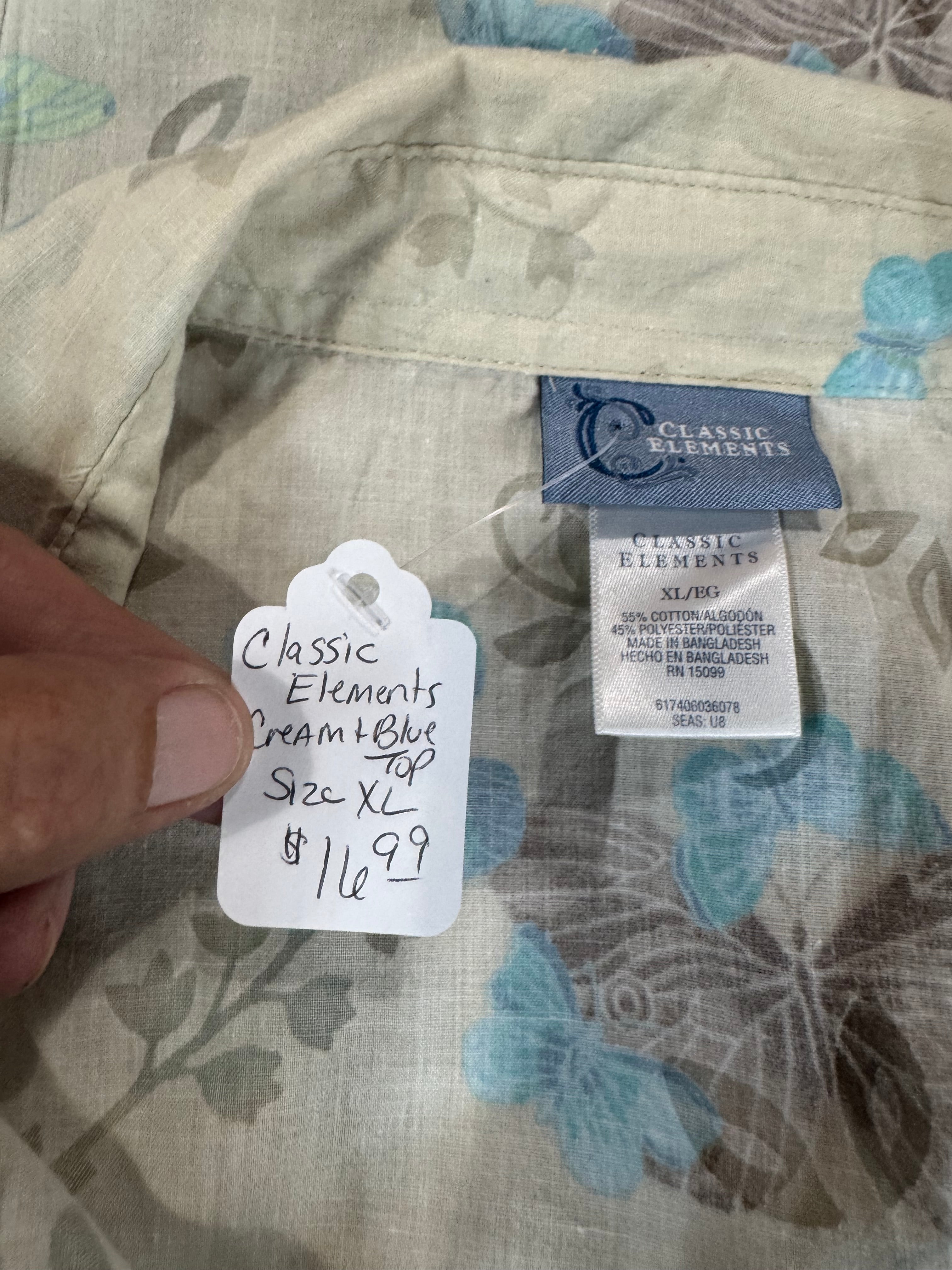 Classic Elements Cream & Blue Blouse Size XL