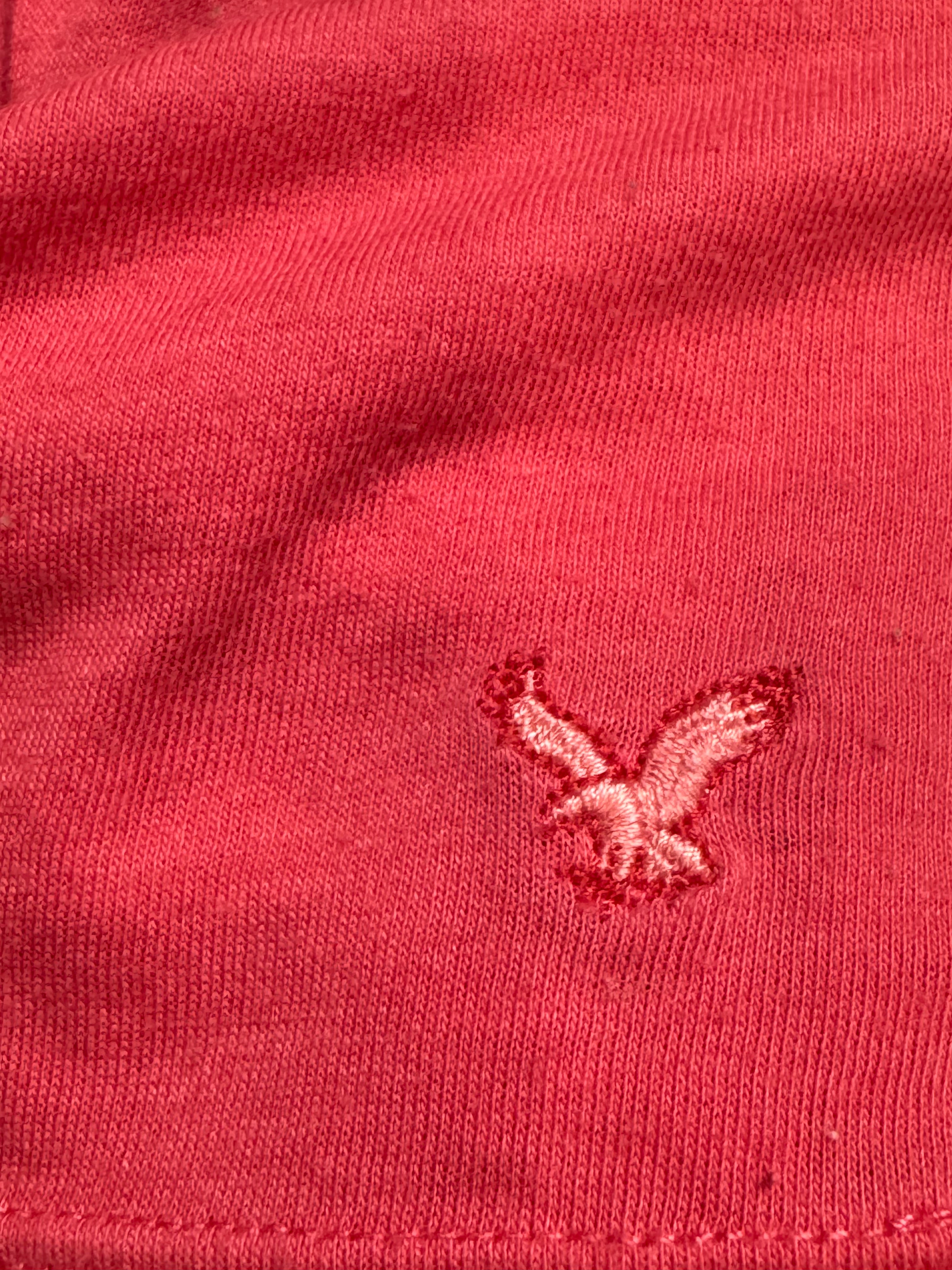 American Eagle Pink Scoop Neck Pleated Blouse Short Puff Sleeve Top Size Small