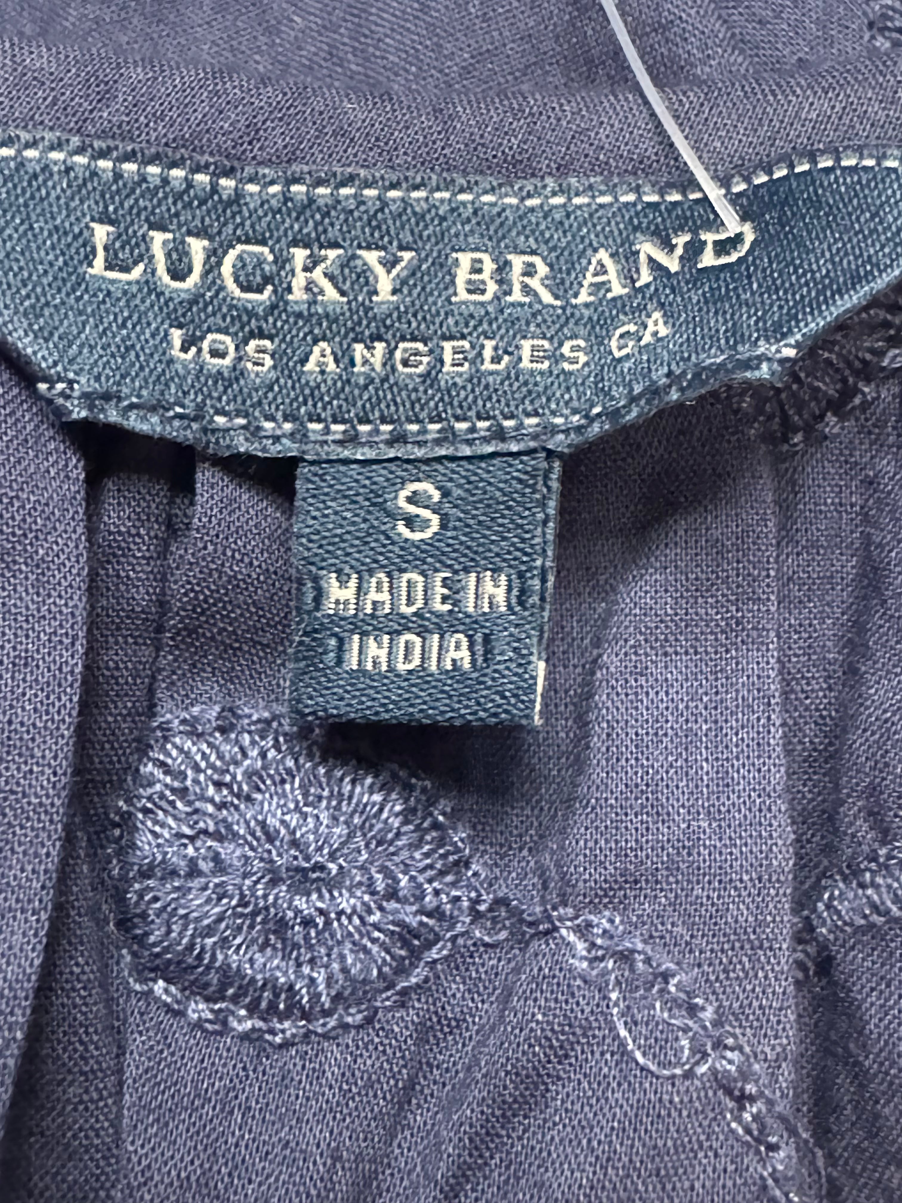 Lucky Brand Navy Blue Embroidered Cotton Peplum Blouse Shirt Top Size Small