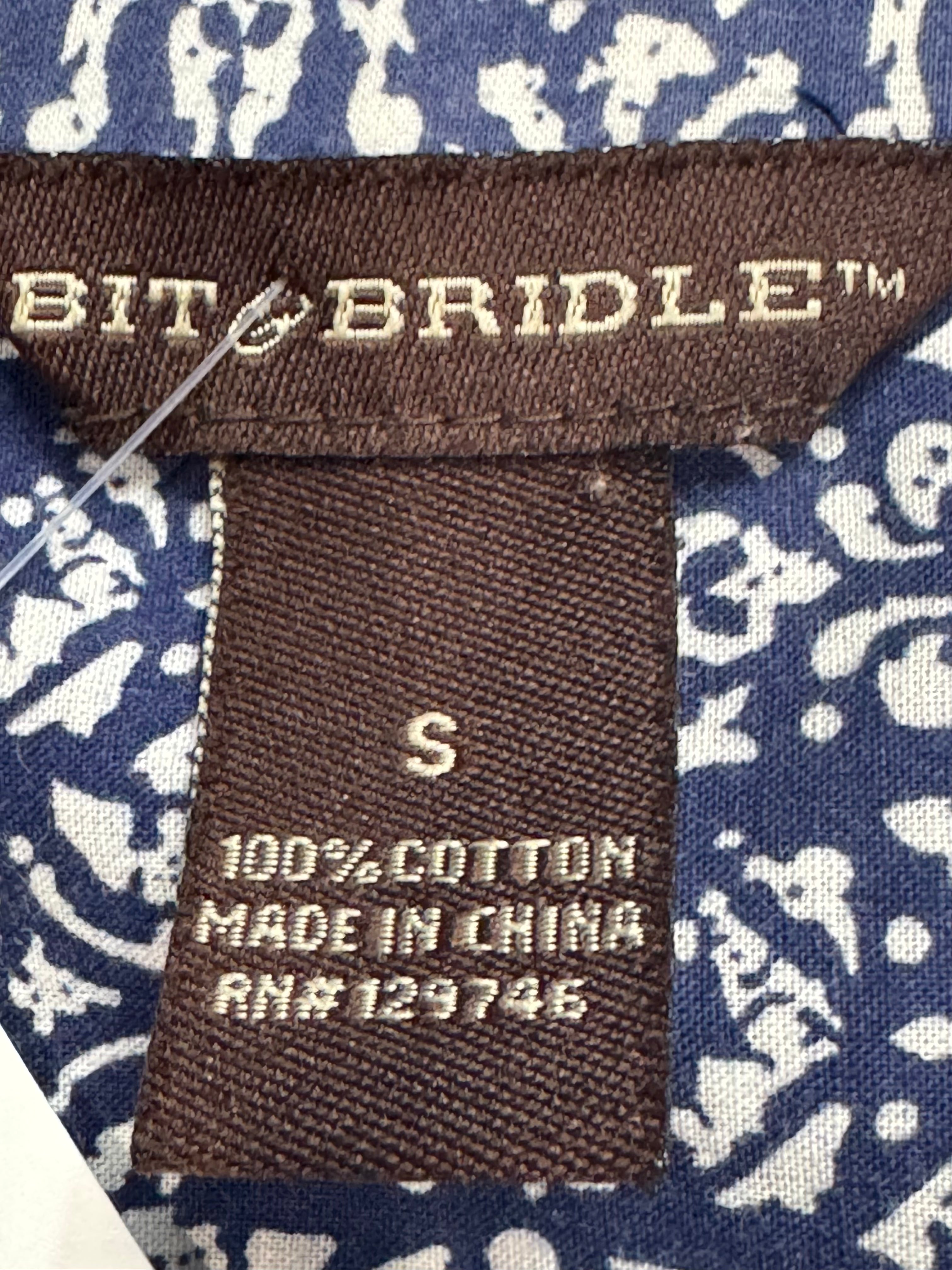 Bit & Bridle Blue & White Cotton Sleeveless Blouse - Size Small