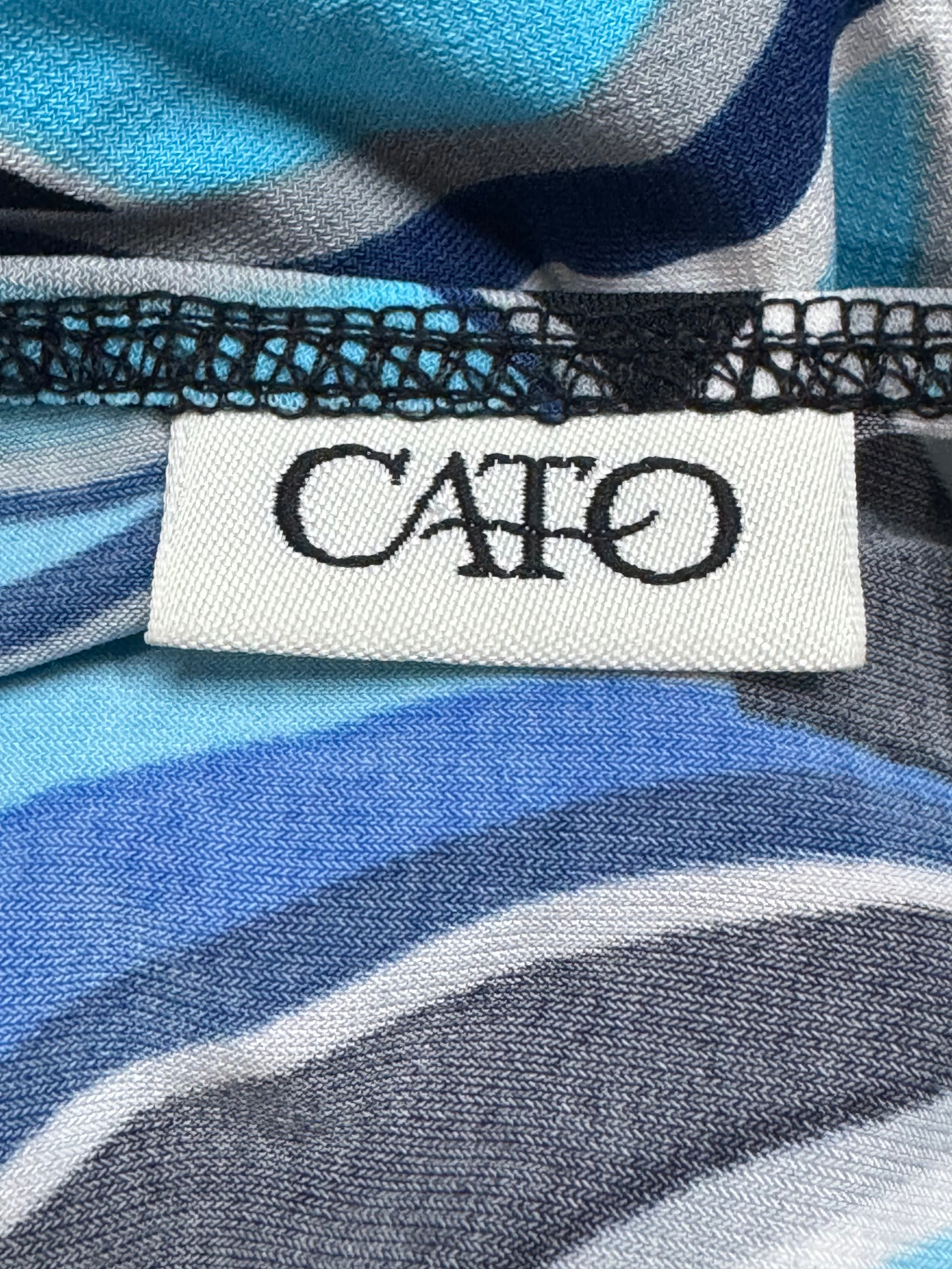 Cato Geometric Abstract V-Neck Faux Wrap Top Blue Black Medium W/ Tie Belt