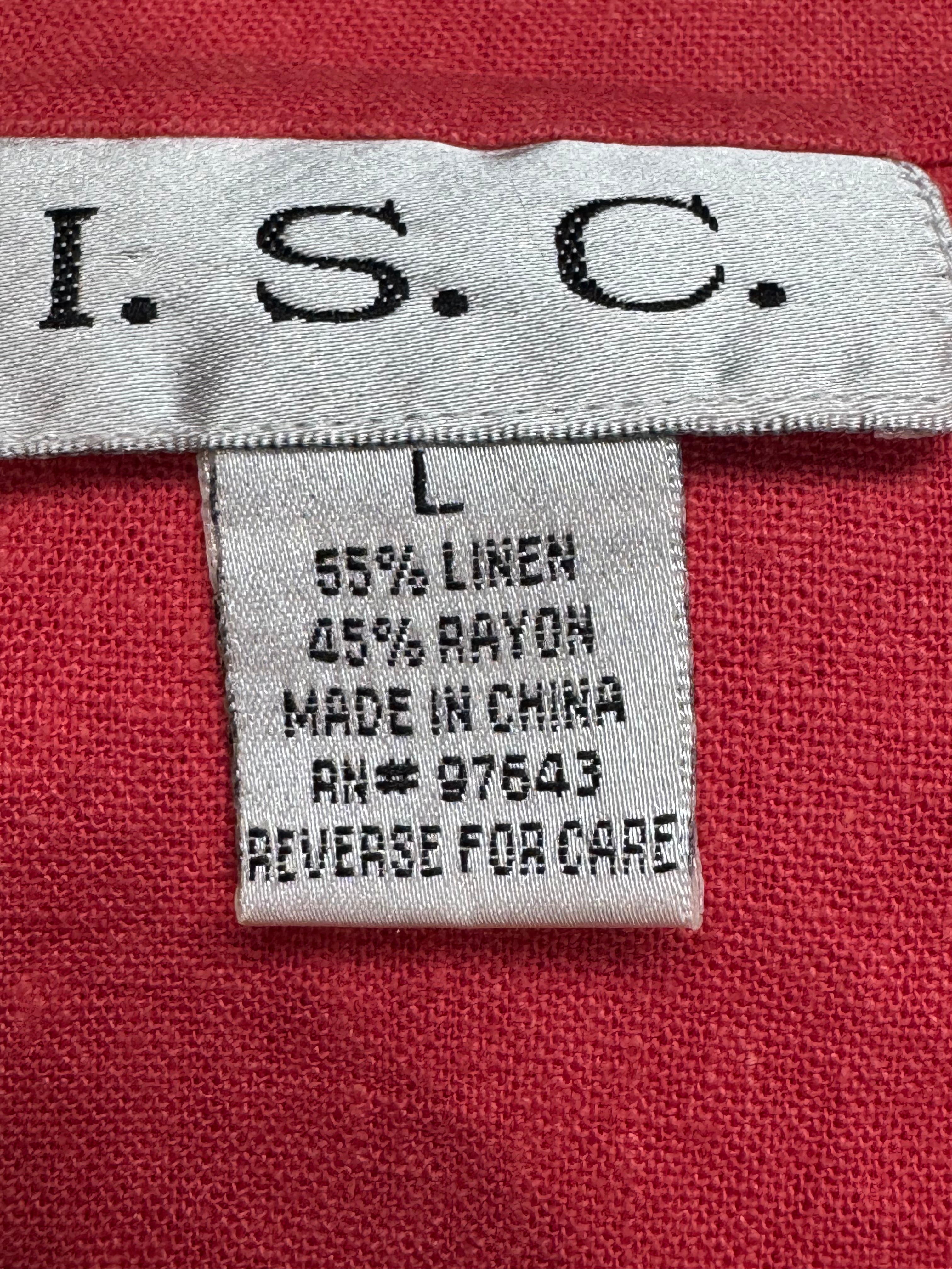 Vintage I.S.C. Linen Blend Maxi Dress & Jacket Set Size L Coral Pink Embroidered Boho