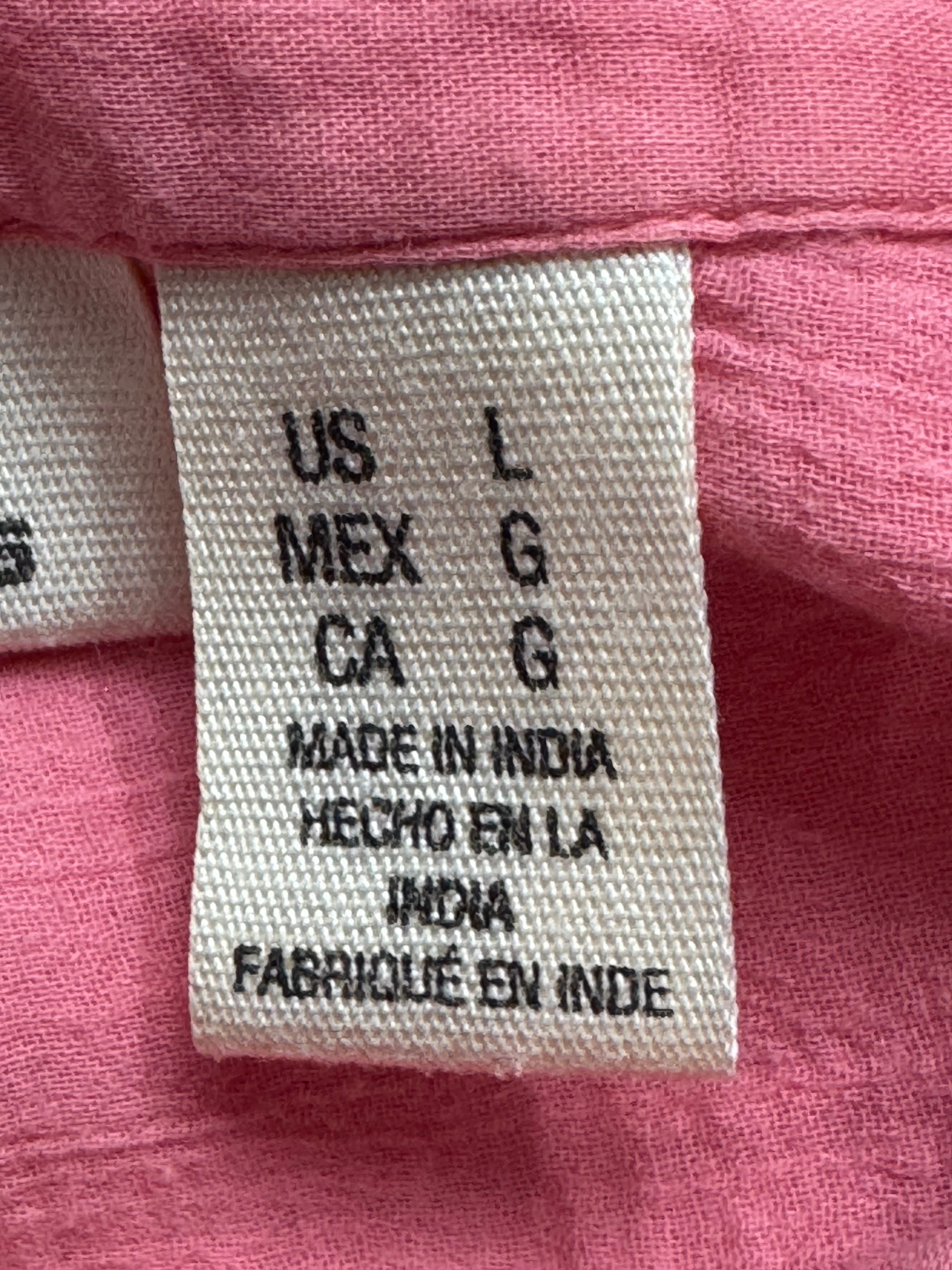DKNY Jeans Pink Cotton Pintuck Short Sleeve Blouse L
