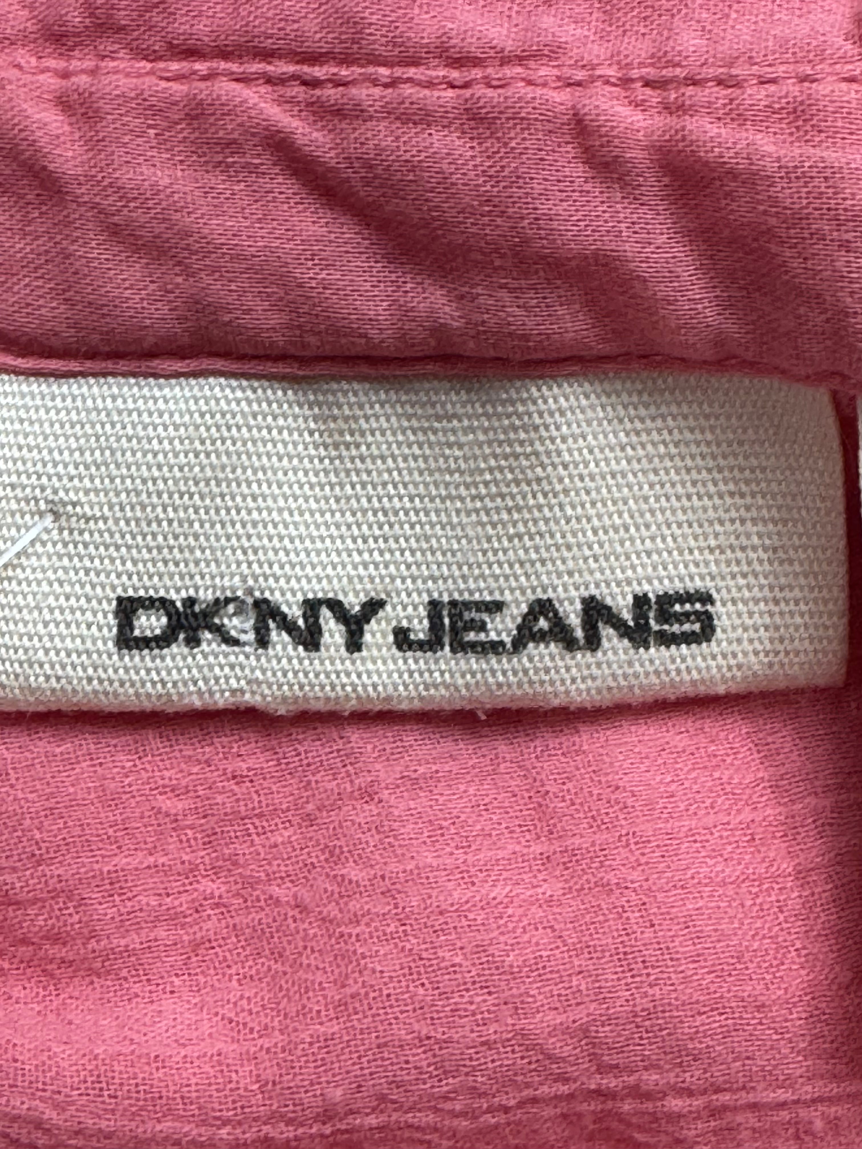 DKNY Jeans Pink Cotton Pintuck Short Sleeve Blouse L