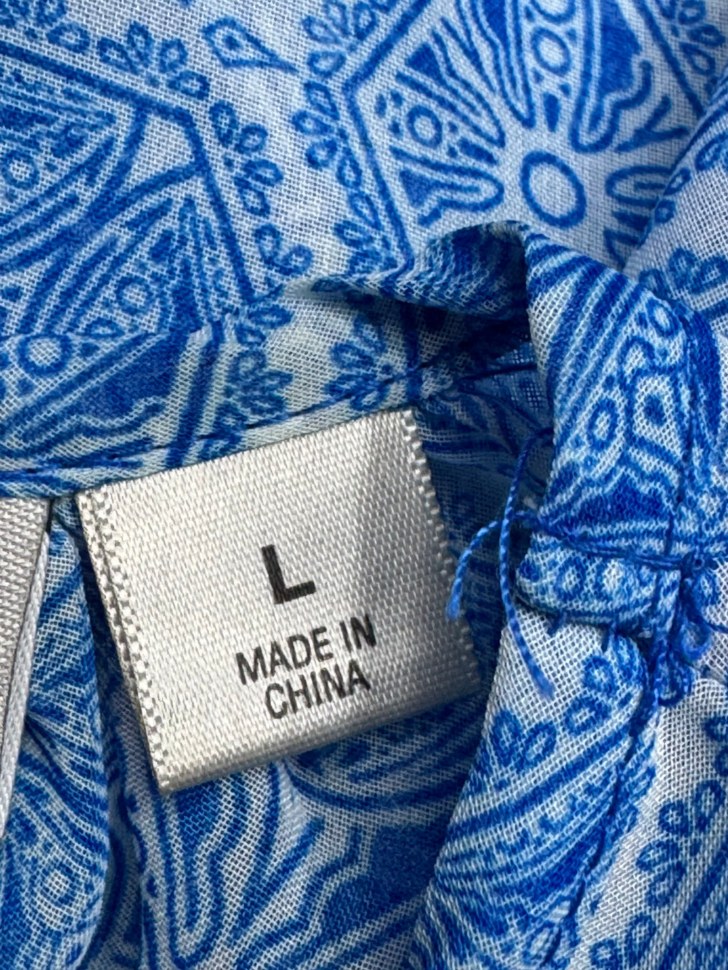 Worthington Blue Geometric Keyhole Blouse Size L Polyester Short Sleeve