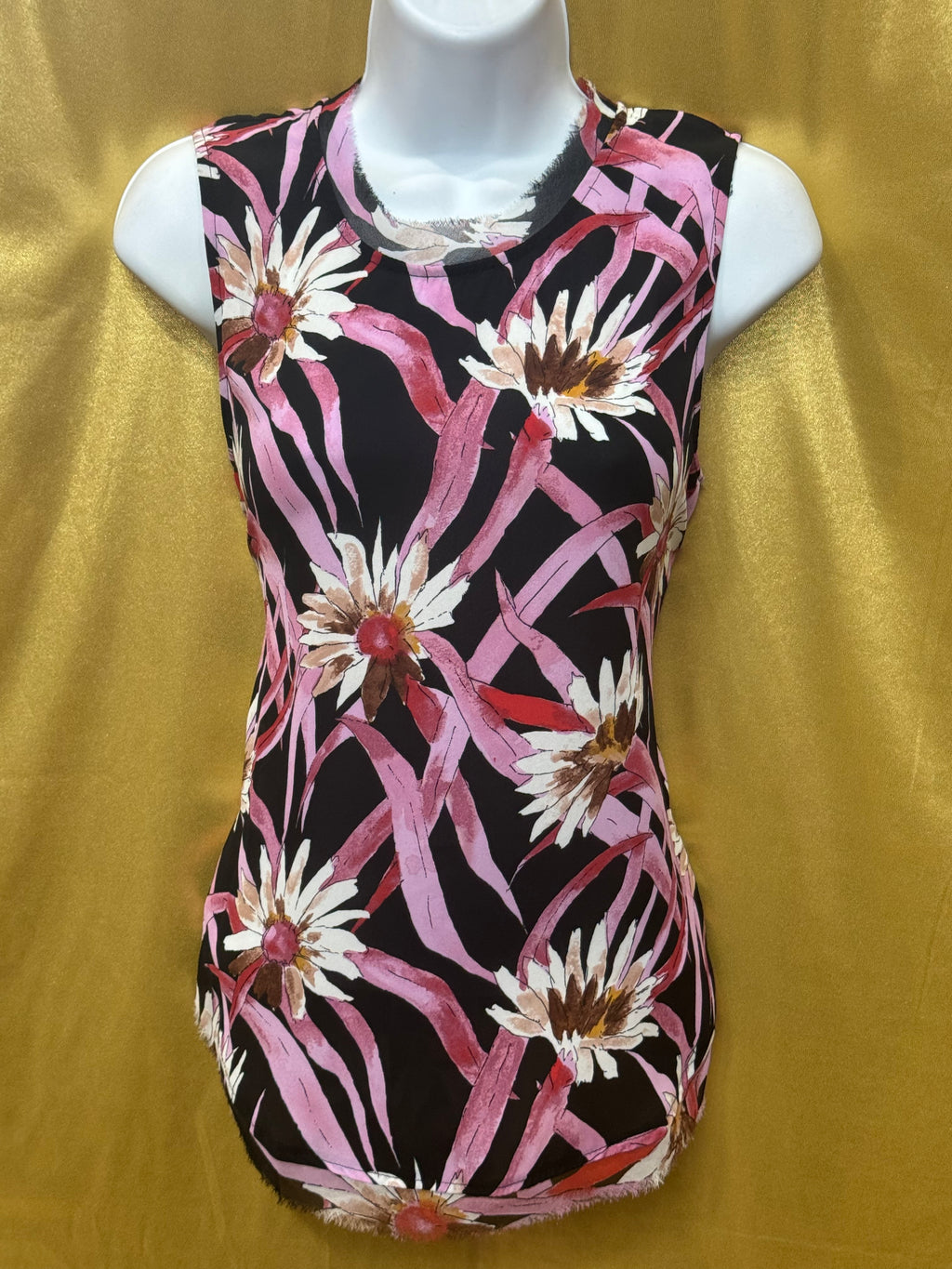 Who What Wear Floral Daisy Woven Tank Top Size S Black Pink Sleeveless