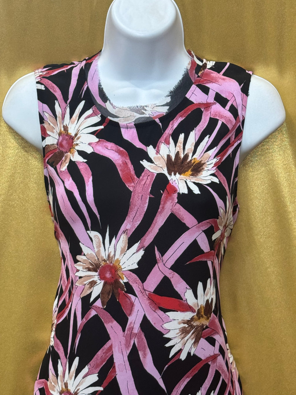 Who What Wear Floral Daisy Woven Tank Top Size S Black Pink Sleeveless