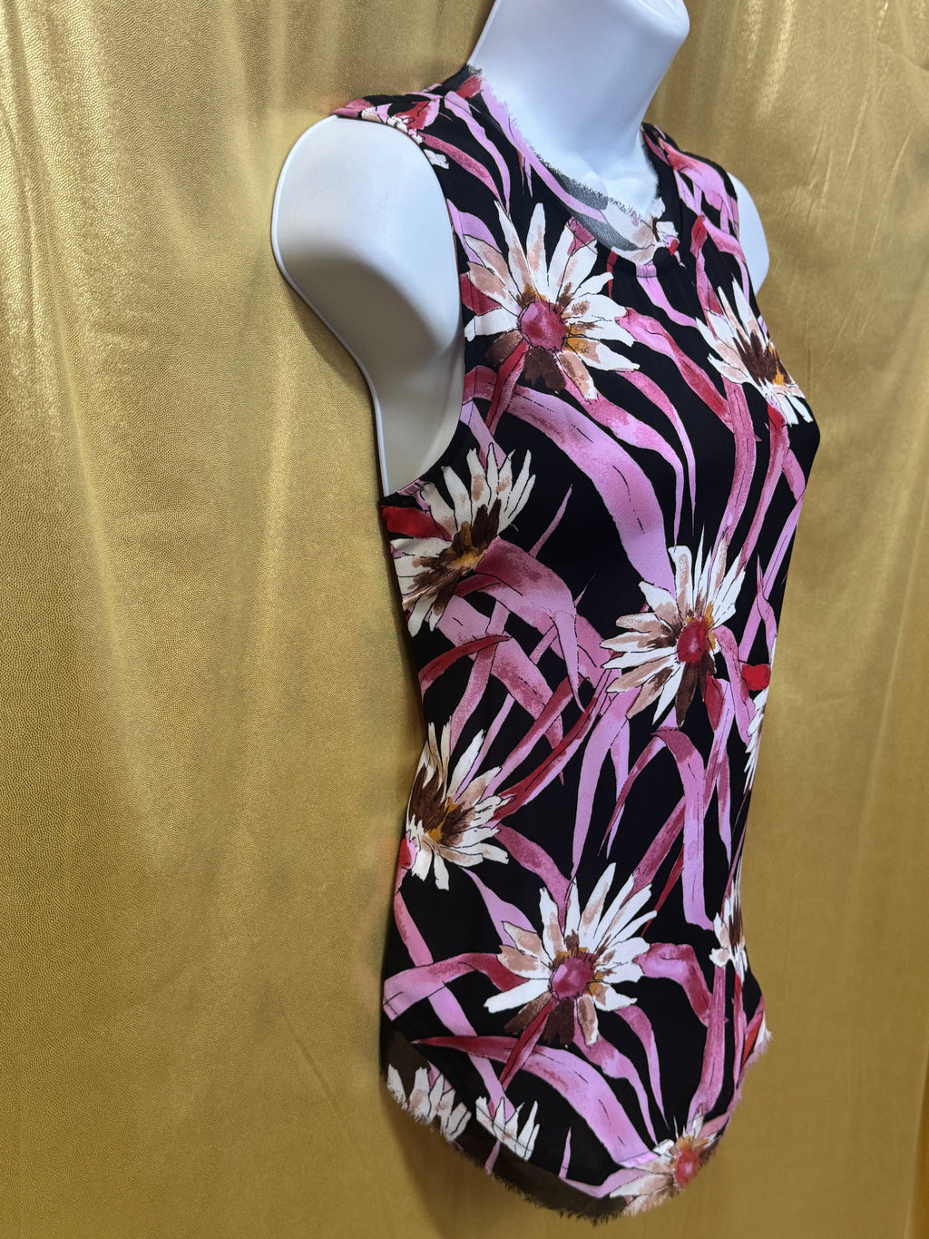 Who What Wear Floral Daisy Woven Tank Top Size S Black Pink Sleeveless