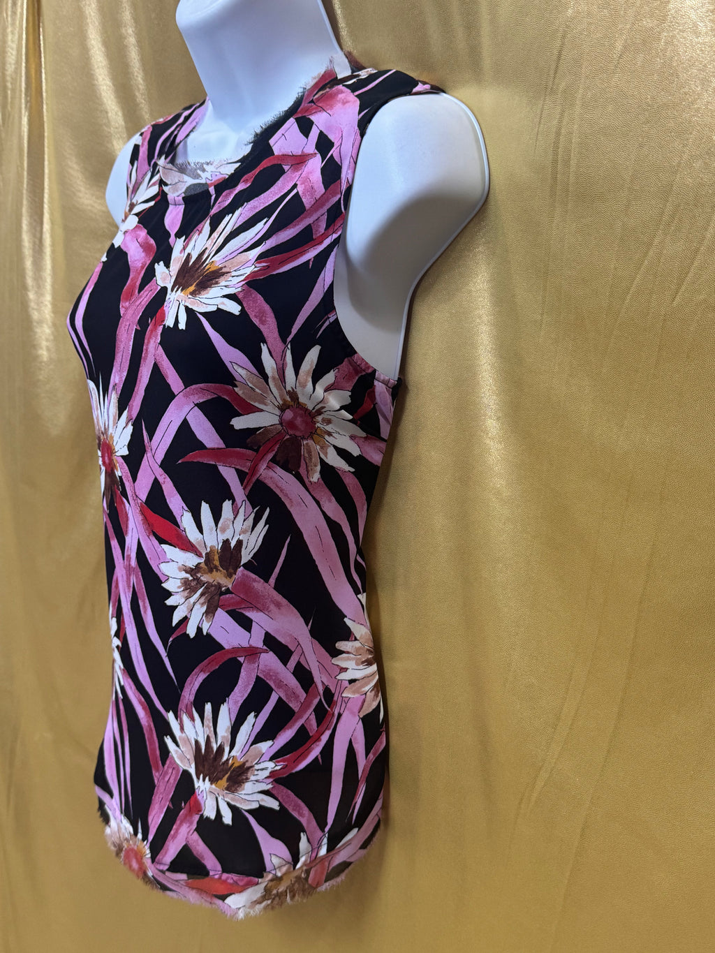 Who What Wear Floral Daisy Woven Tank Top Size S Black Pink Sleeveless