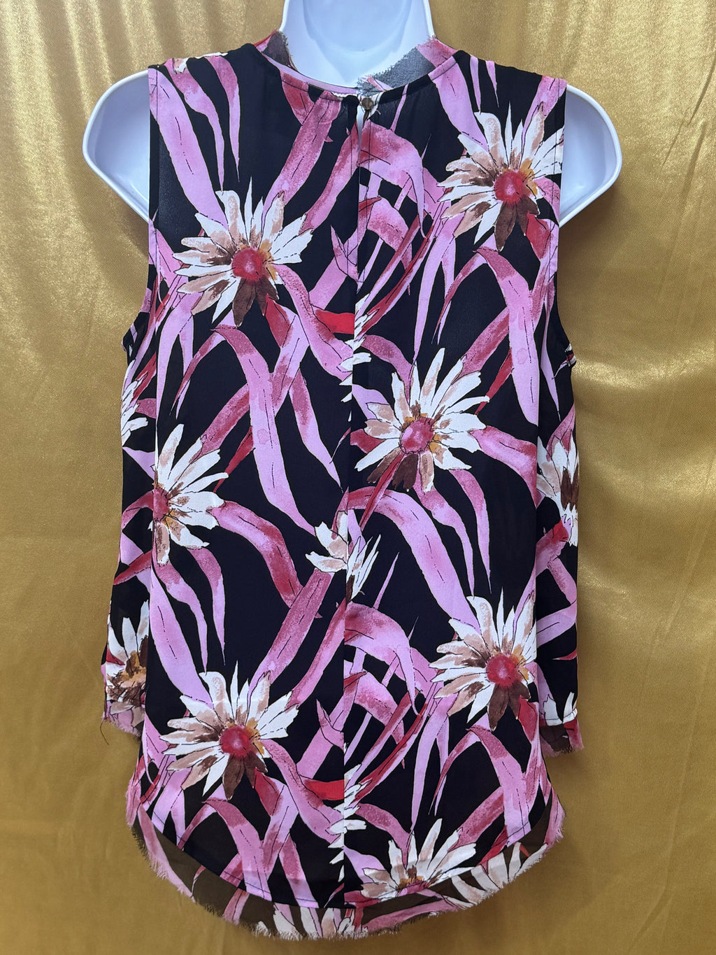 Who What Wear Floral Daisy Woven Tank Top Size S Black Pink Sleeveless