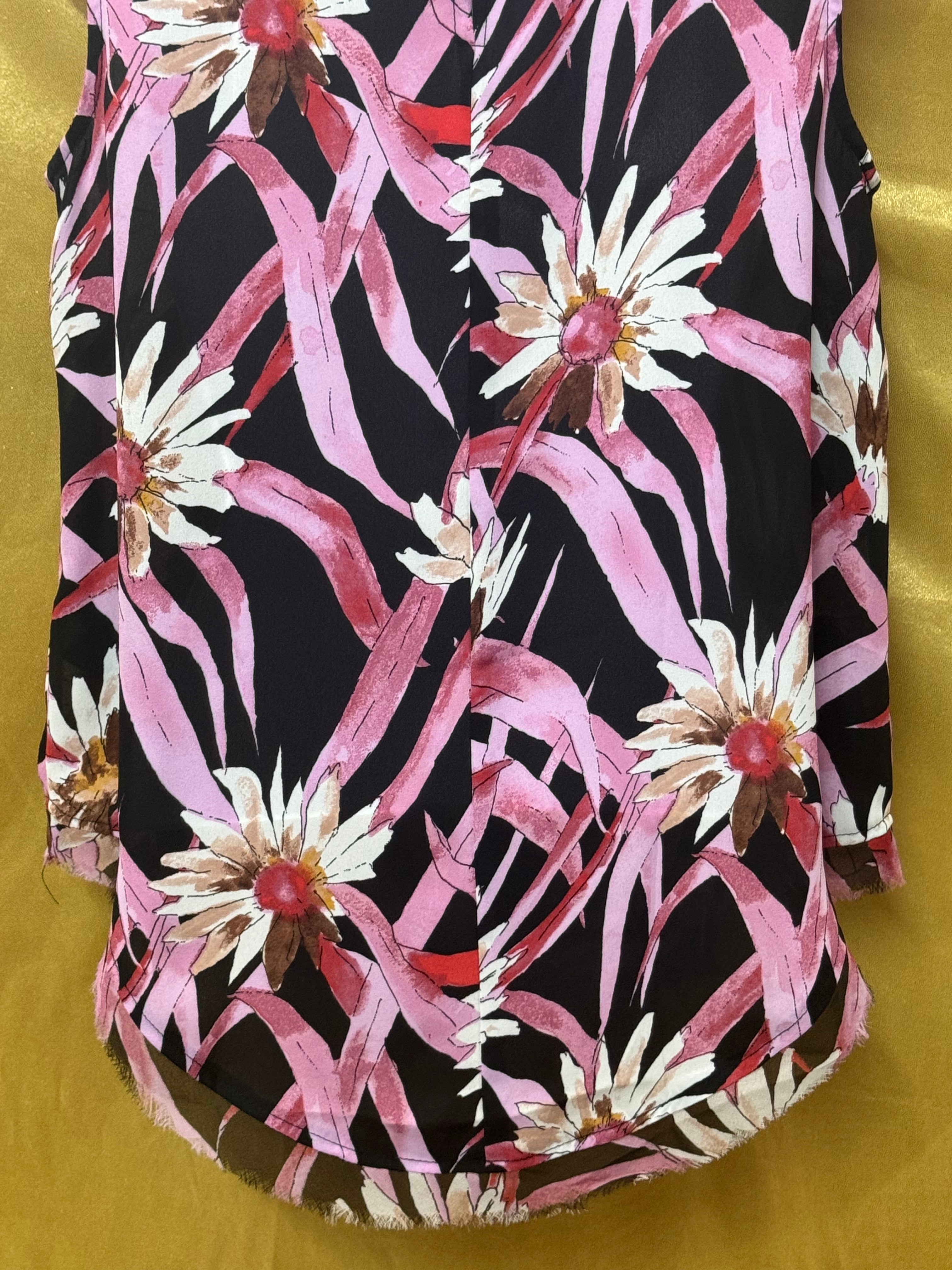 Who What Wear Floral Daisy Woven Tank Top Size S Black Pink Sleeveless
