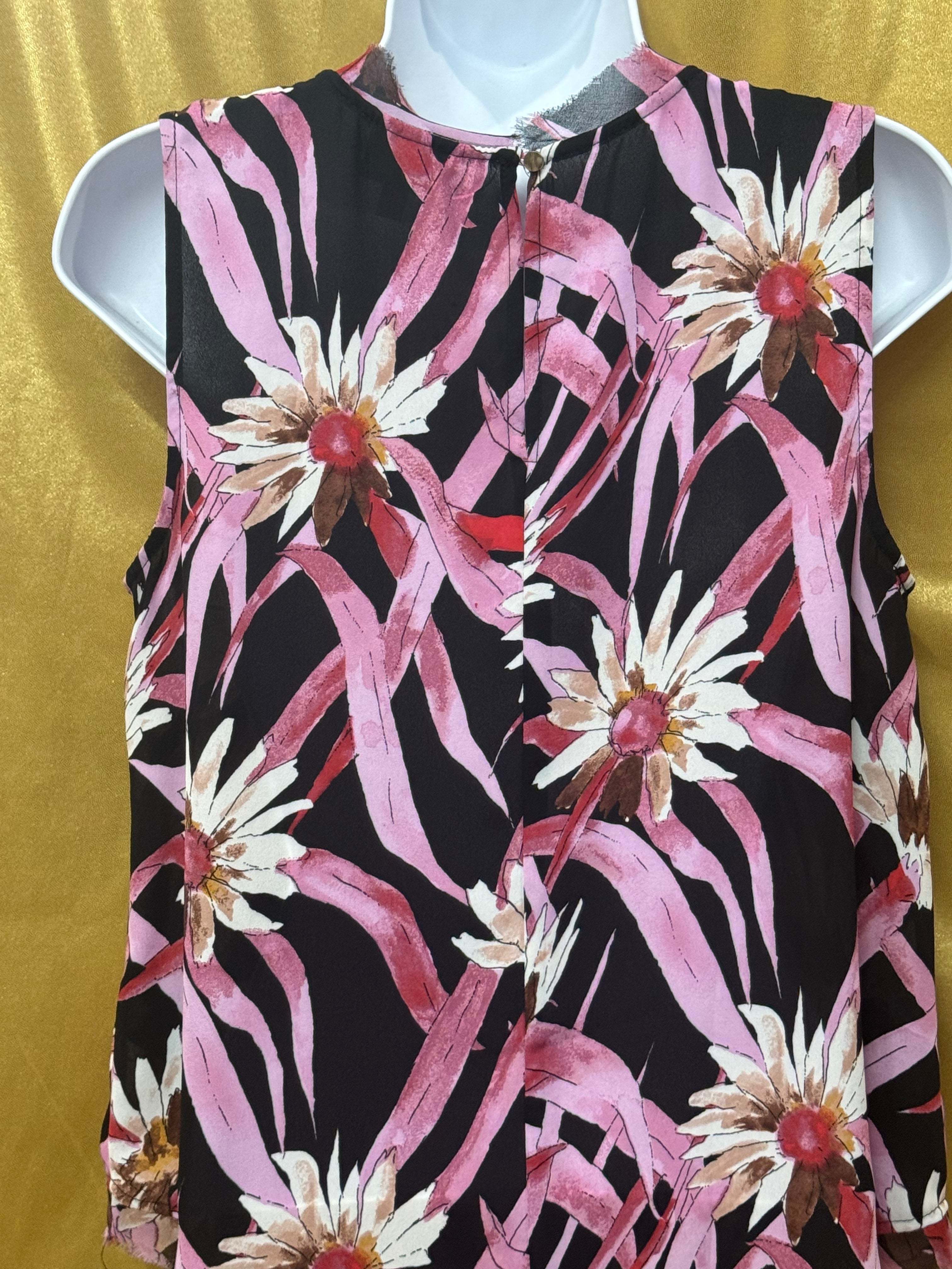 Who What Wear Floral Daisy Woven Tank Top Size S Black Pink Sleeveless