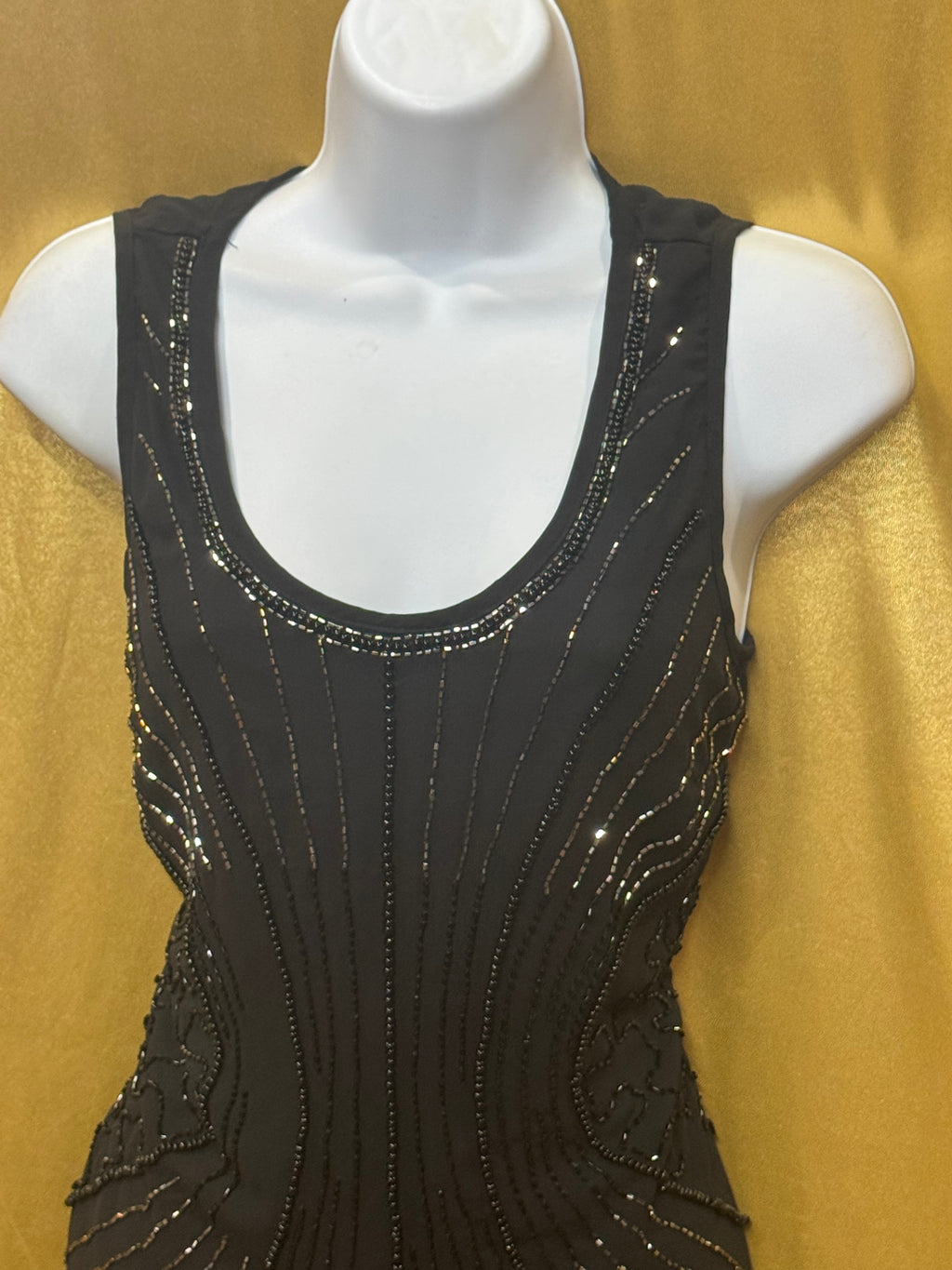 Stunning Madison Beaded Black Sleeveless Tank Top – Size Small ✨
