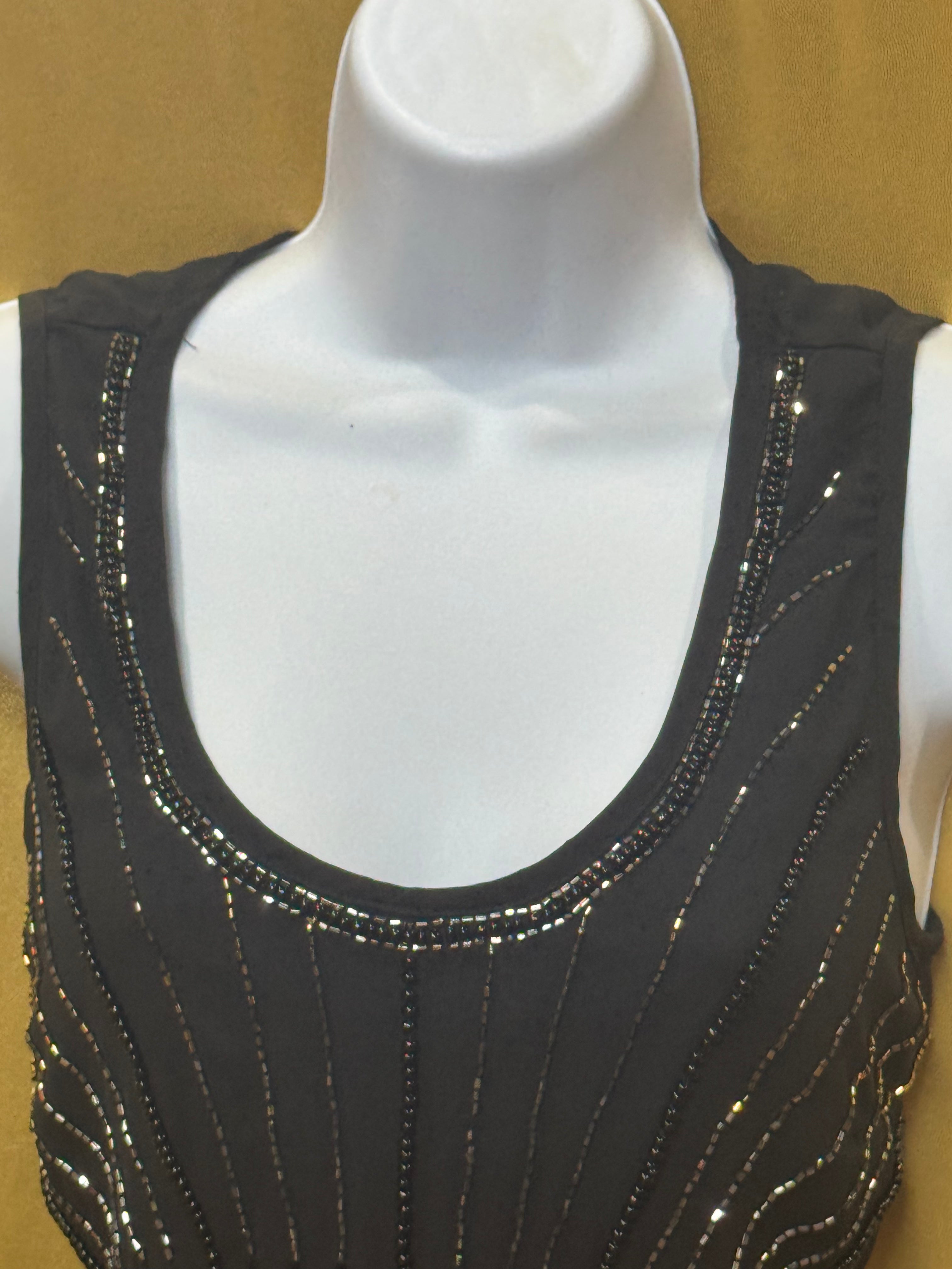 Stunning Madison Beaded Black Sleeveless Tank Top – Size Small ✨