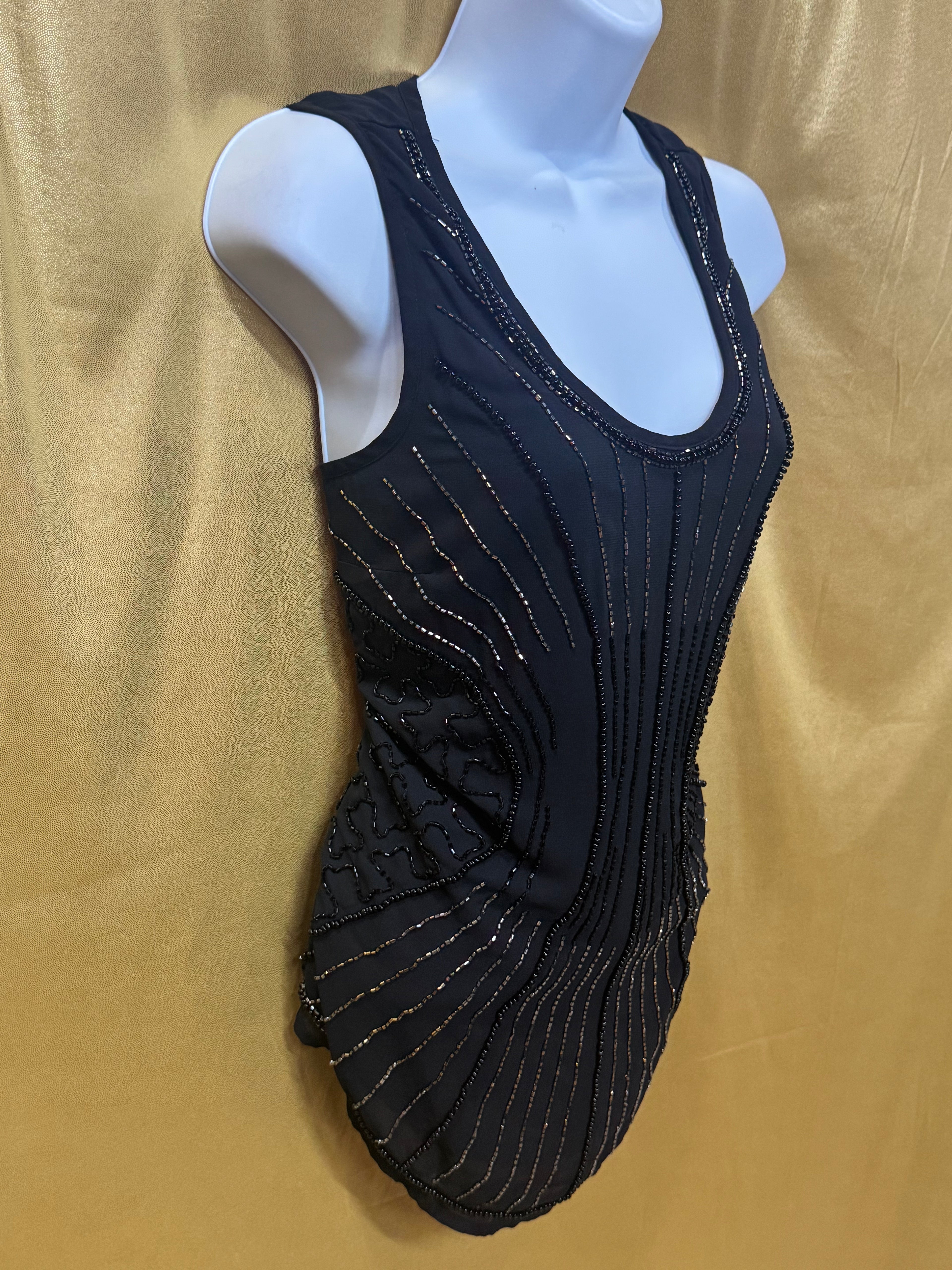 Stunning Madison Beaded Black Sleeveless Tank Top – Size Small ✨