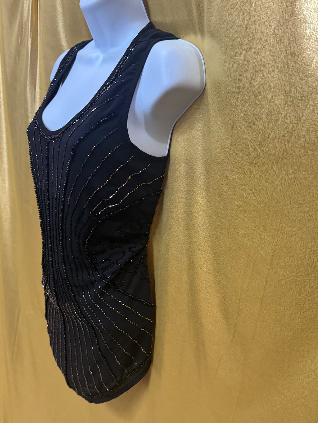 Stunning Madison Beaded Black Sleeveless Tank Top – Size Small ✨