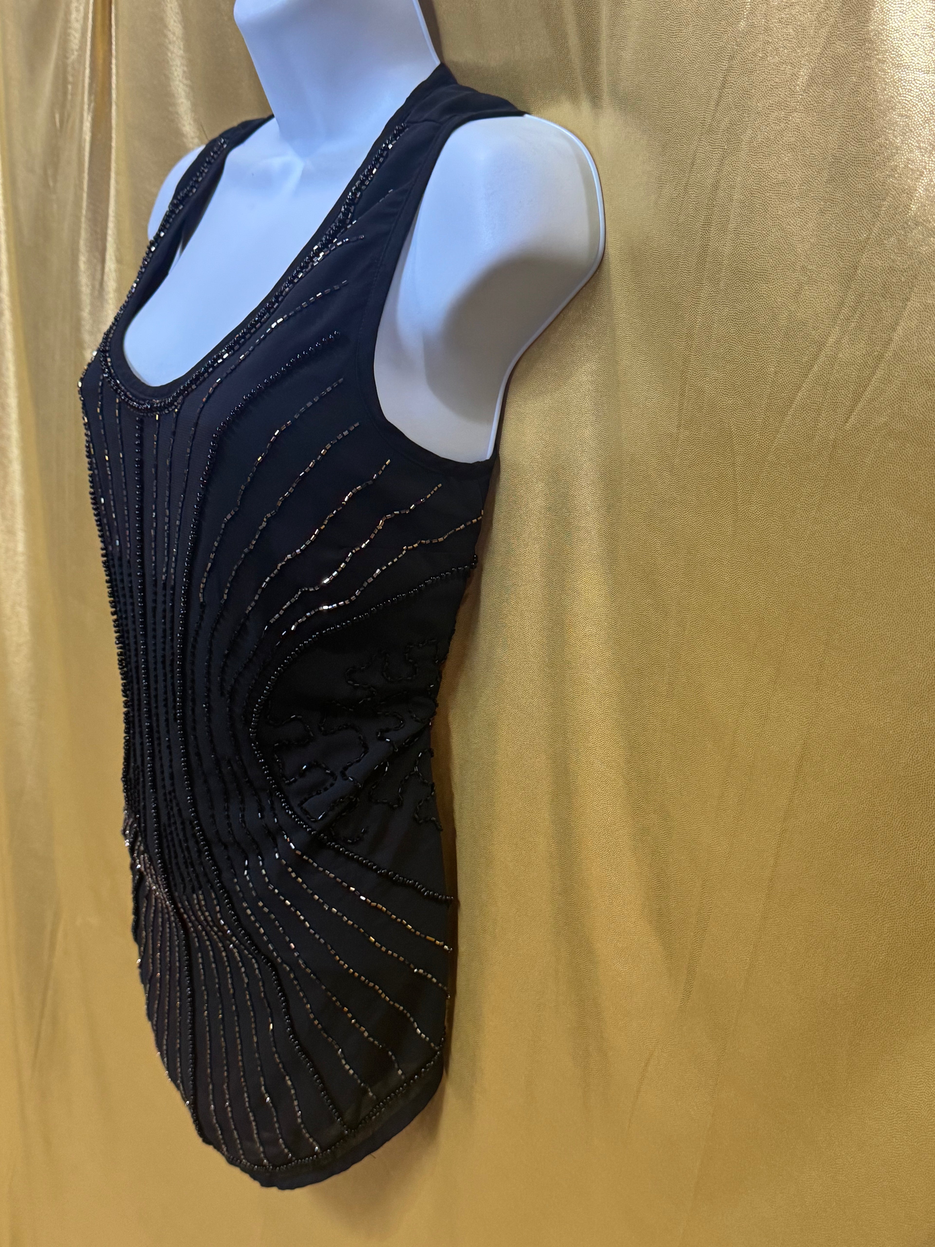 Stunning Madison Beaded Black Sleeveless Tank Top – Size Small ✨
