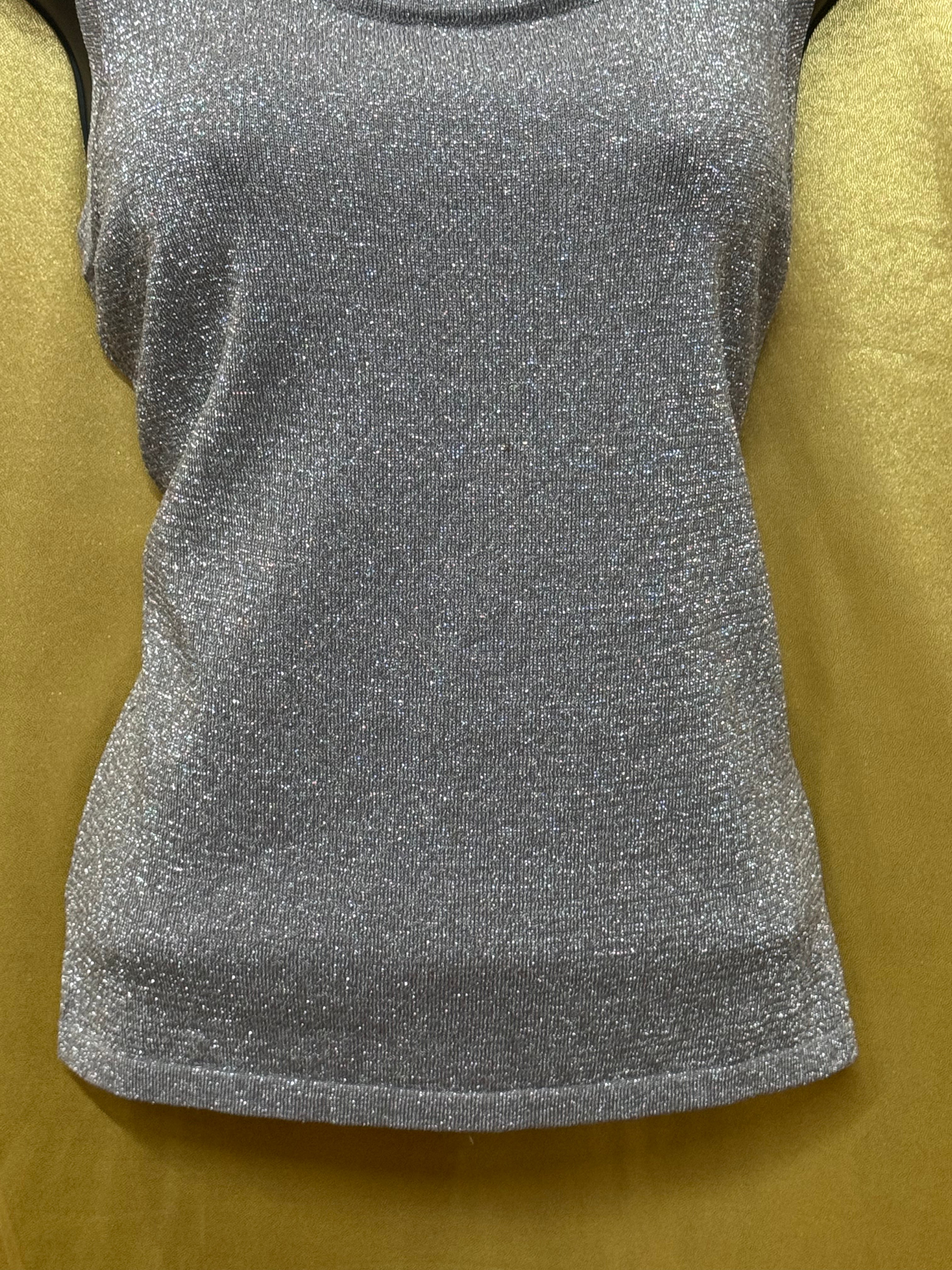 Erin London Vintage Silver Metallic Lurex Shimmer Knit Tank Top, Size Small