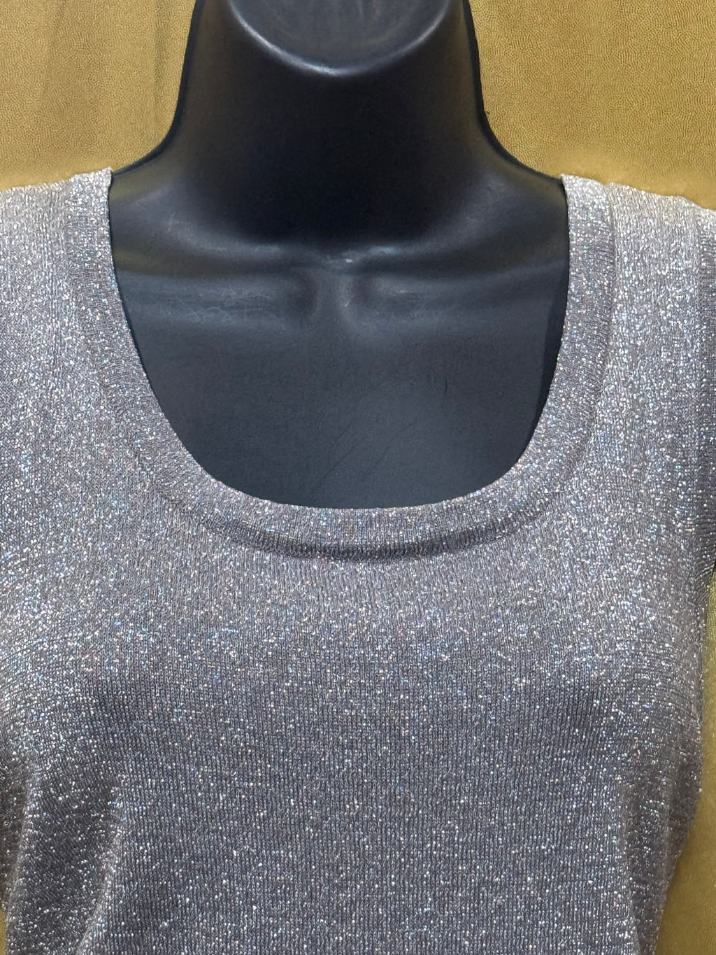 Erin London Vintage Silver Metallic Lurex Shimmer Knit Tank Top, Size Small