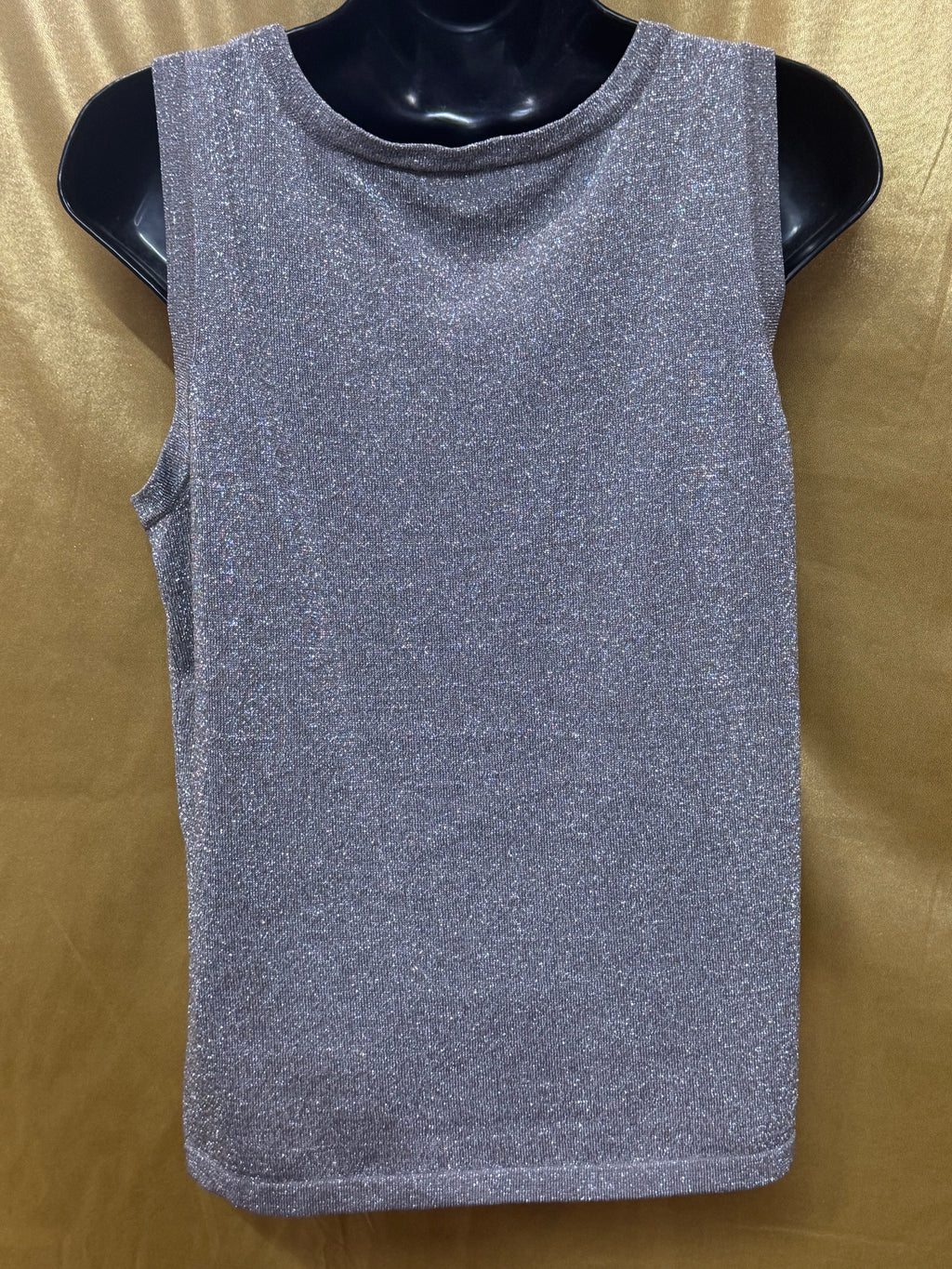 Erin London Vintage Silver Metallic Lurex Shimmer Knit Tank Top, Size Small