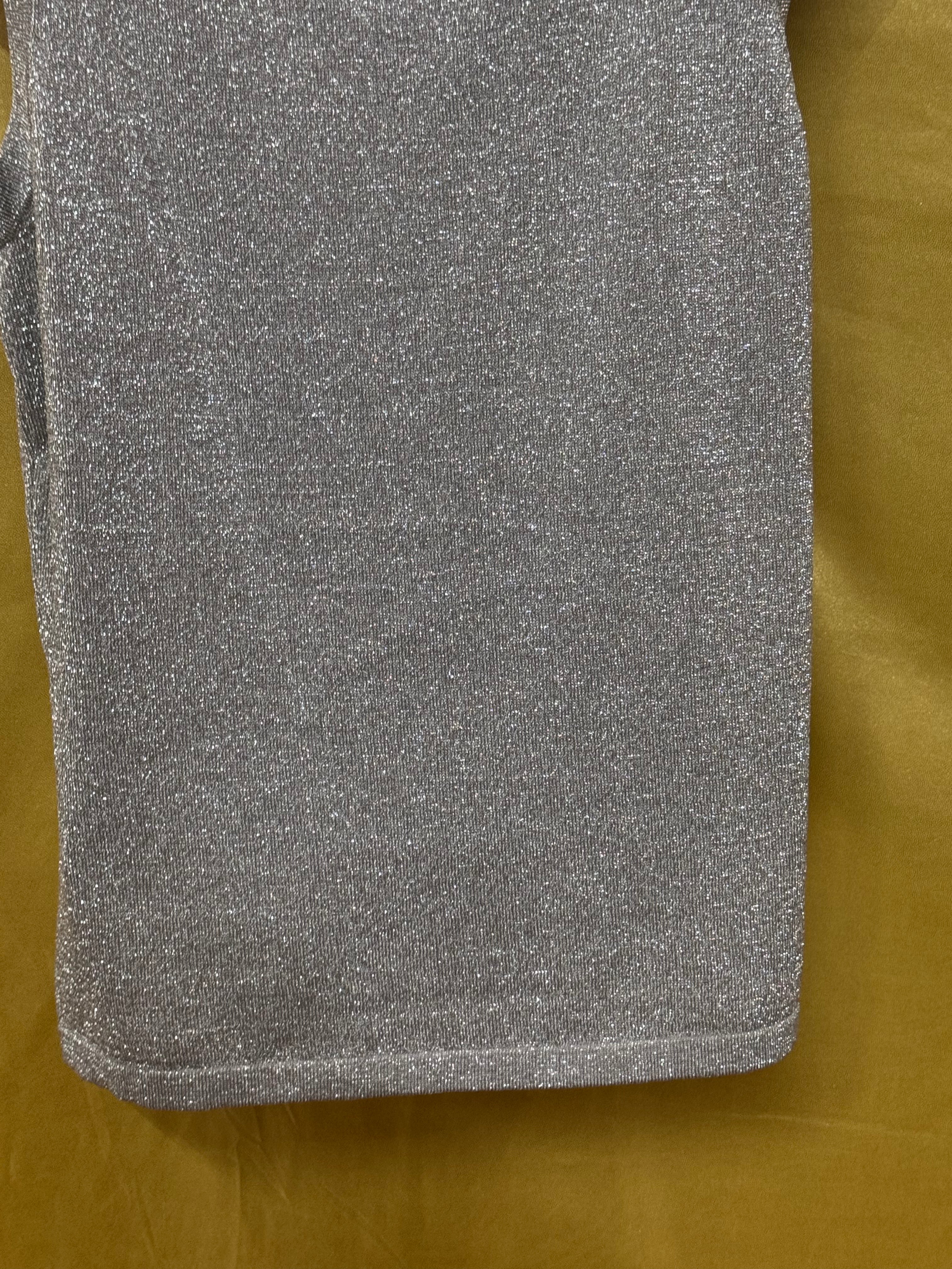 Erin London Vintage Silver Metallic Lurex Shimmer Knit Tank Top, Size Small