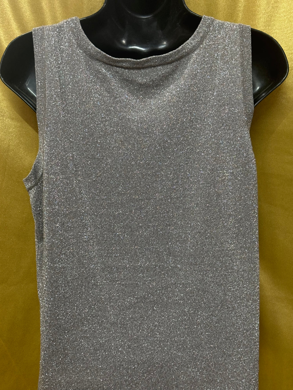 Erin London Vintage Silver Metallic Lurex Shimmer Knit Tank Top, Size Small