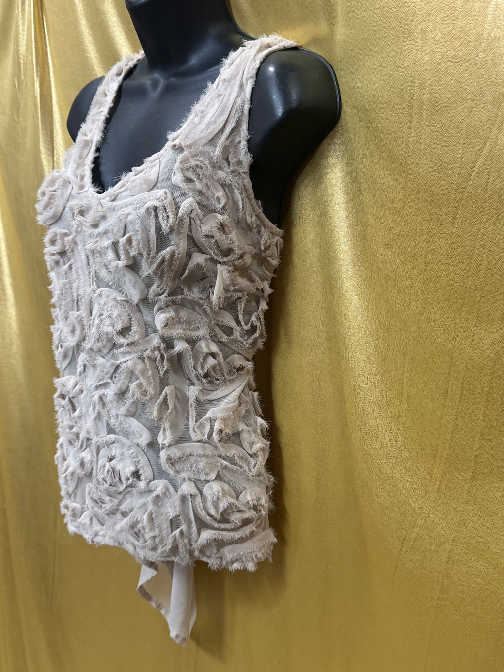 Jaloux Statement High-Low Semi-Sheer Textured Tank Small