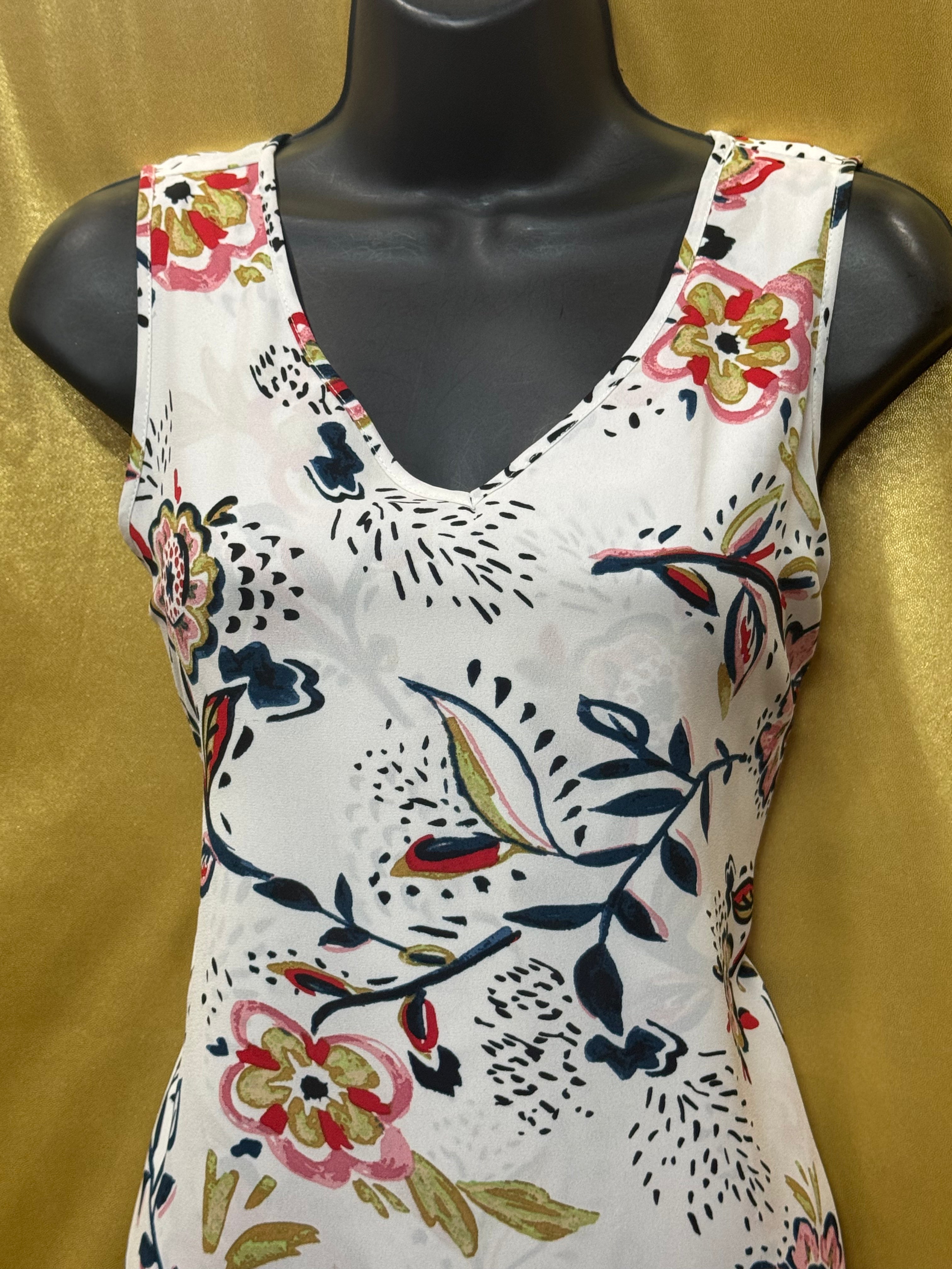 Chelsea & Theodore Whimsical Floral High-Low Tunic Tank Top, Size Small
