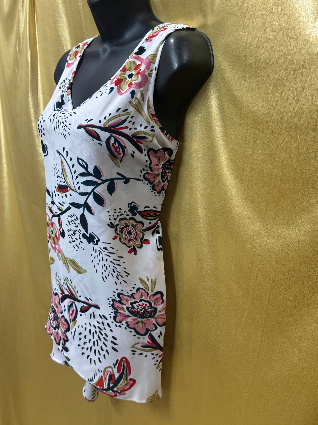 Chelsea & Theodore Whimsical Floral High-Low Tunic Tank Top, Size Small