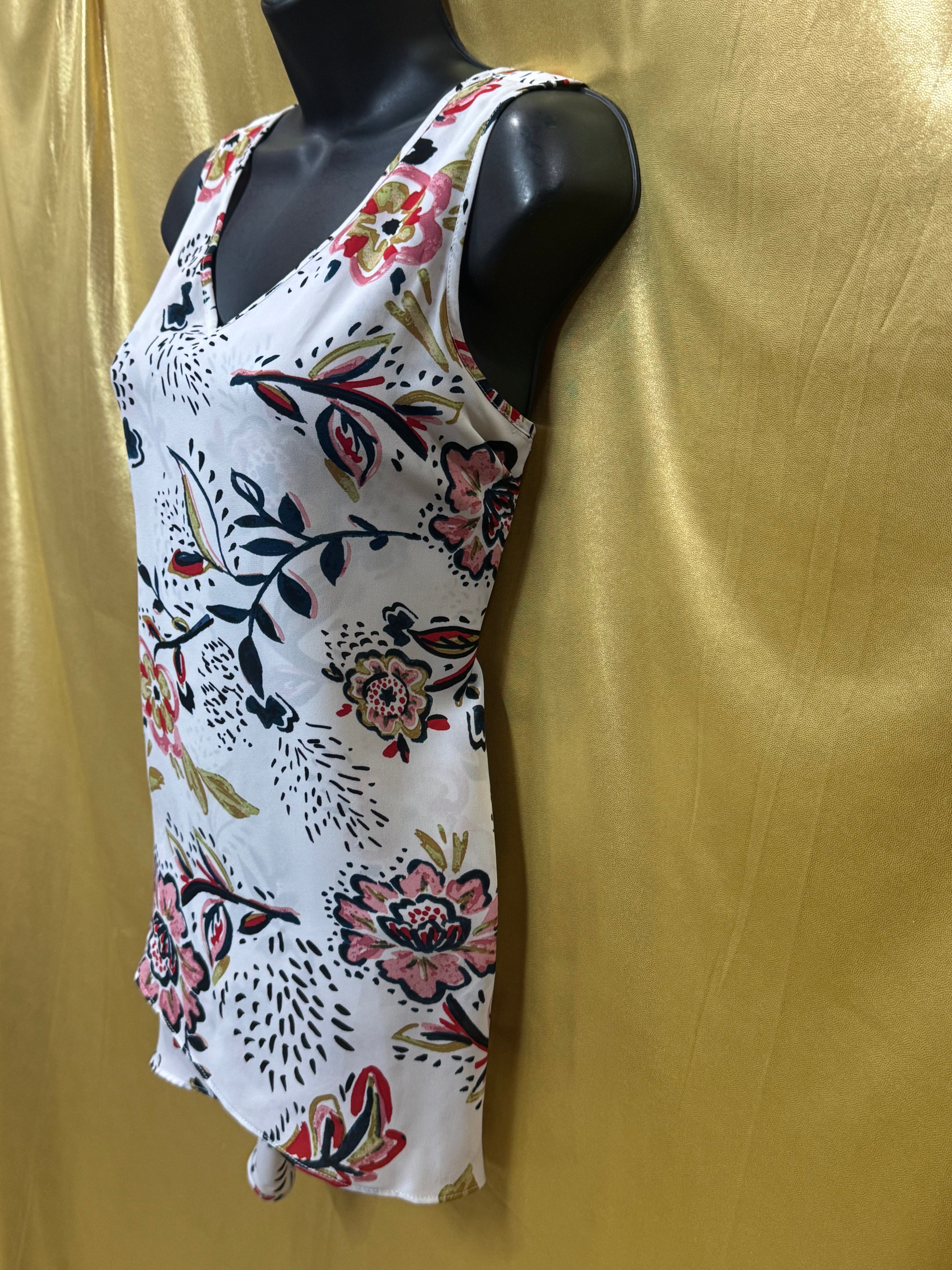 Chelsea & Theodore Whimsical Floral High-Low Tunic Tank Top, Size Small