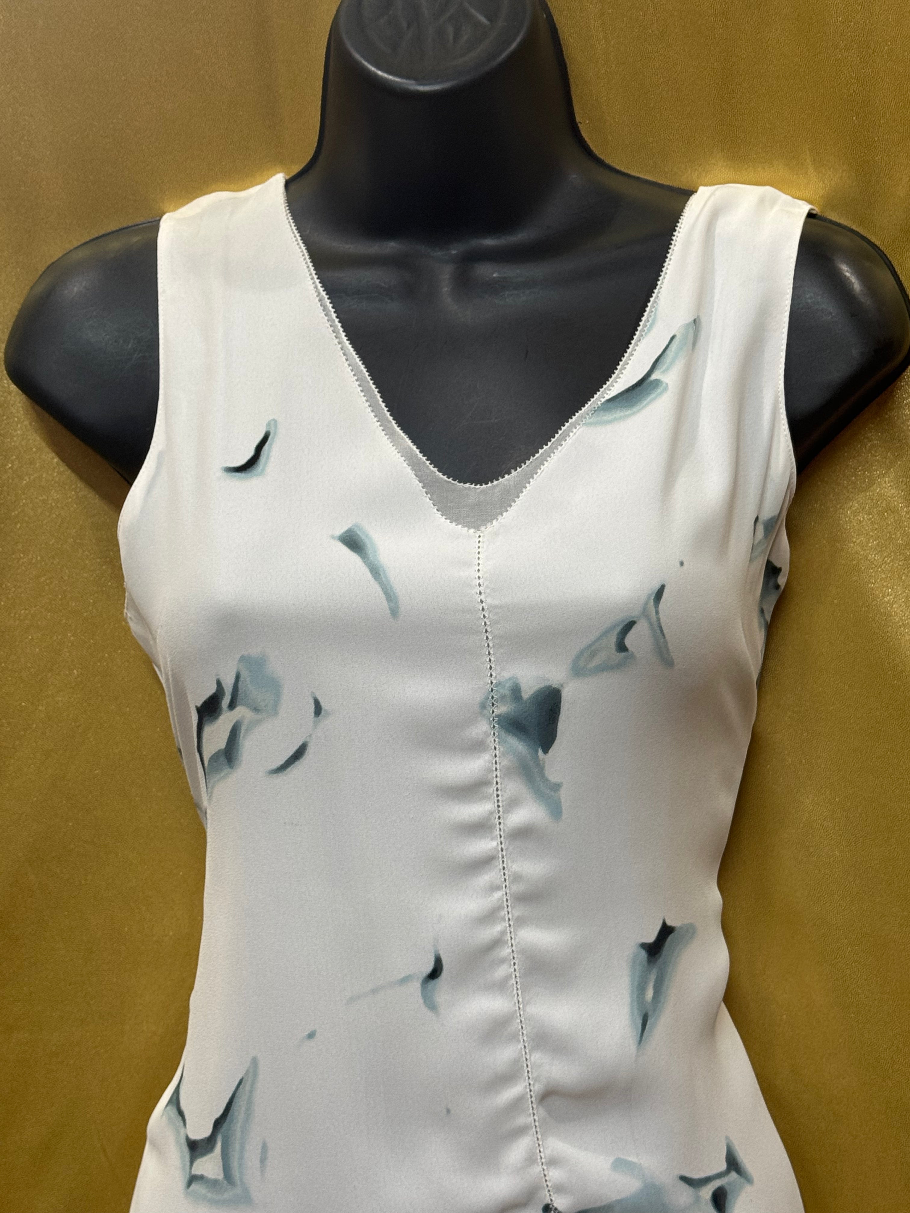 Rose & Olive Watercolor V-Neck Lined Sleeveless Top – Size Small