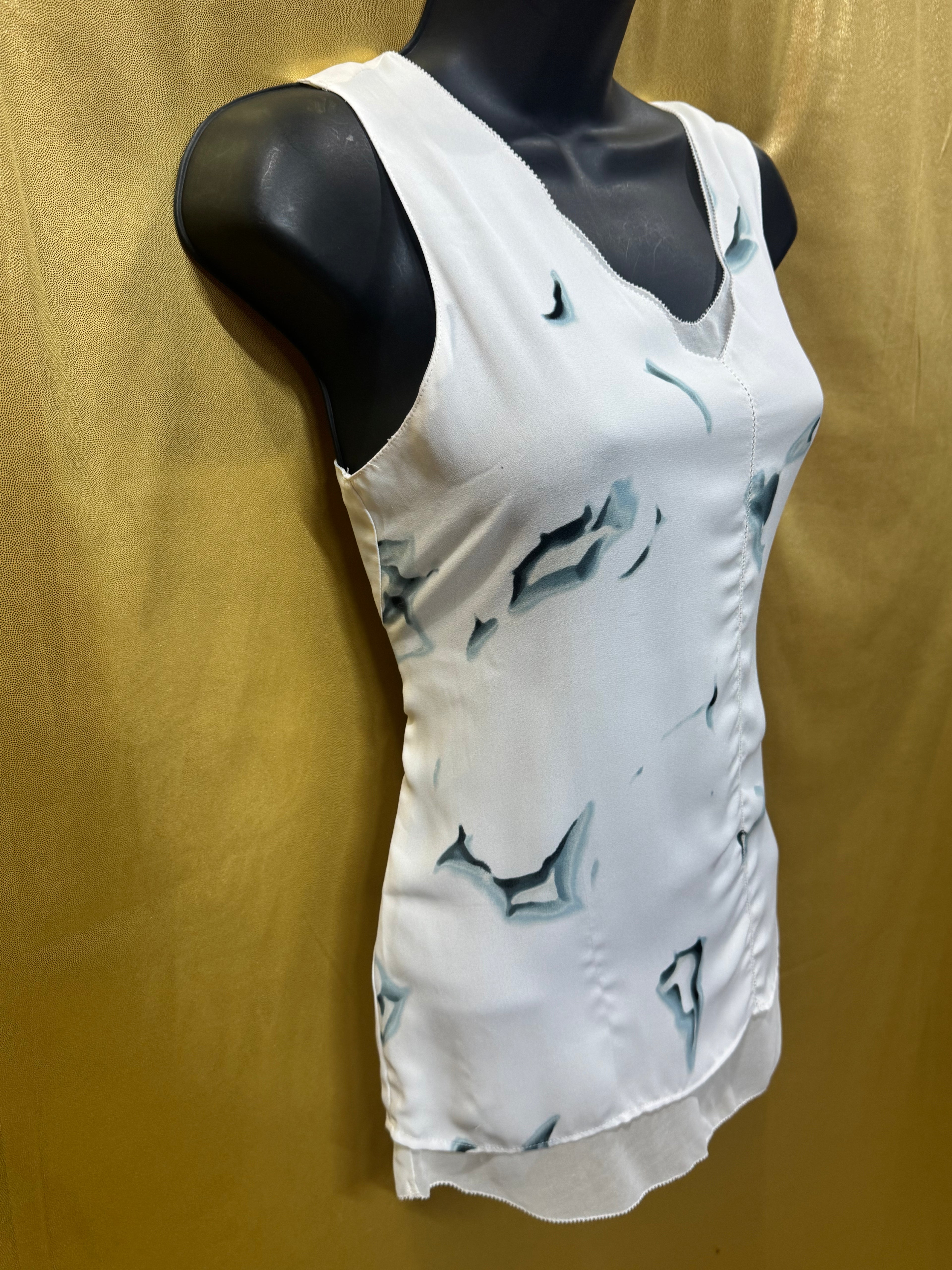 Rose & Olive Watercolor V-Neck Lined Sleeveless Top – Size Small