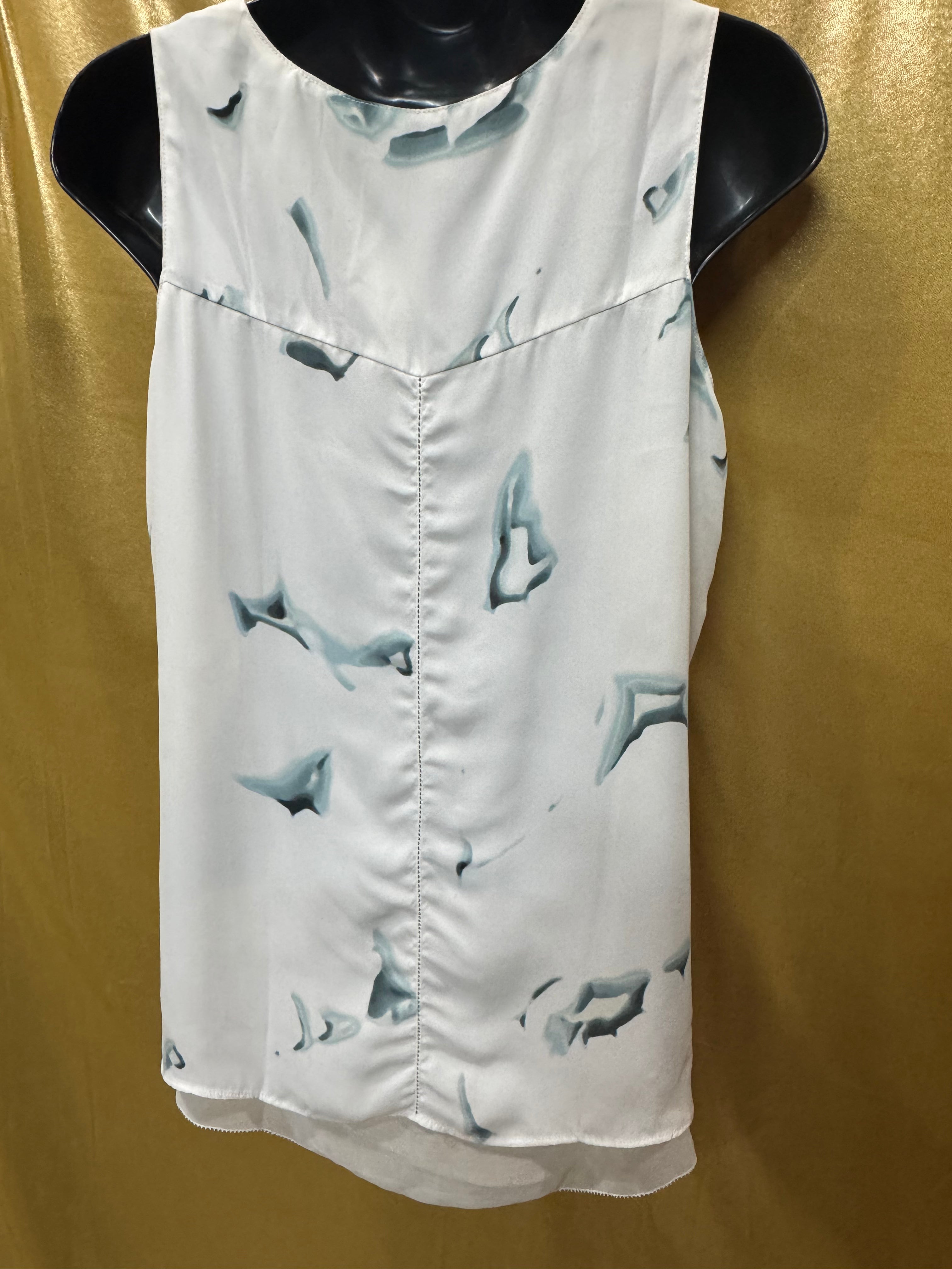 Rose & Olive Watercolor V-Neck Lined Sleeveless Top – Size Small