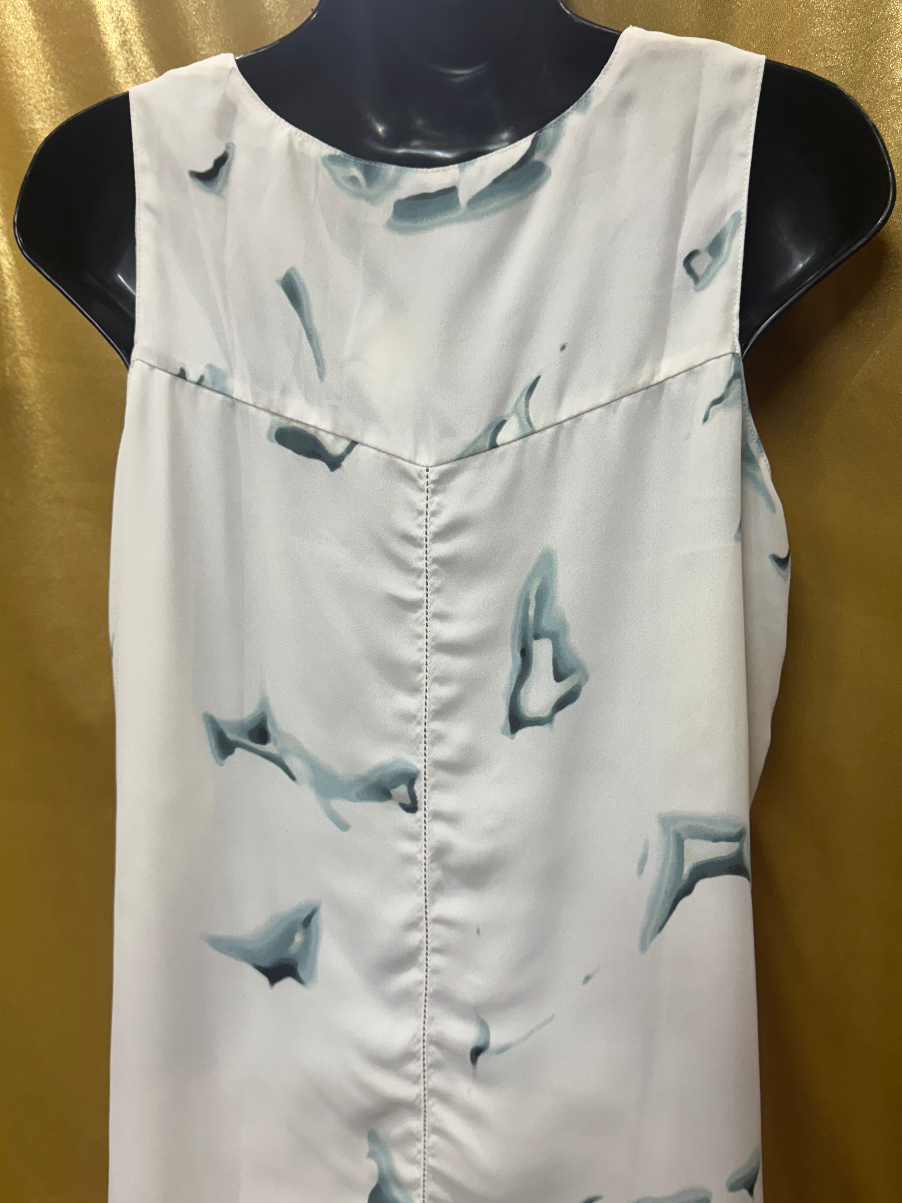 Rose & Olive Watercolor V-Neck Lined Sleeveless Top – Size Small