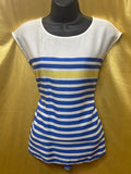 Talbots Striped Sleeveless Blouse | Size S 100% Lyocell Blue White Yellow