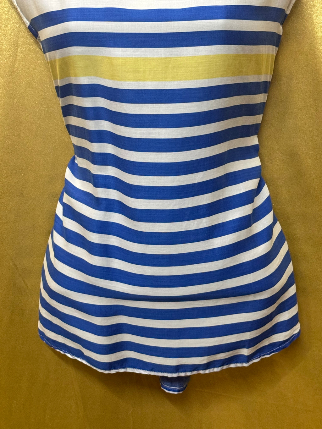 Talbots Striped Sleeveless Blouse | Size S 100% Lyocell Blue White Yellow