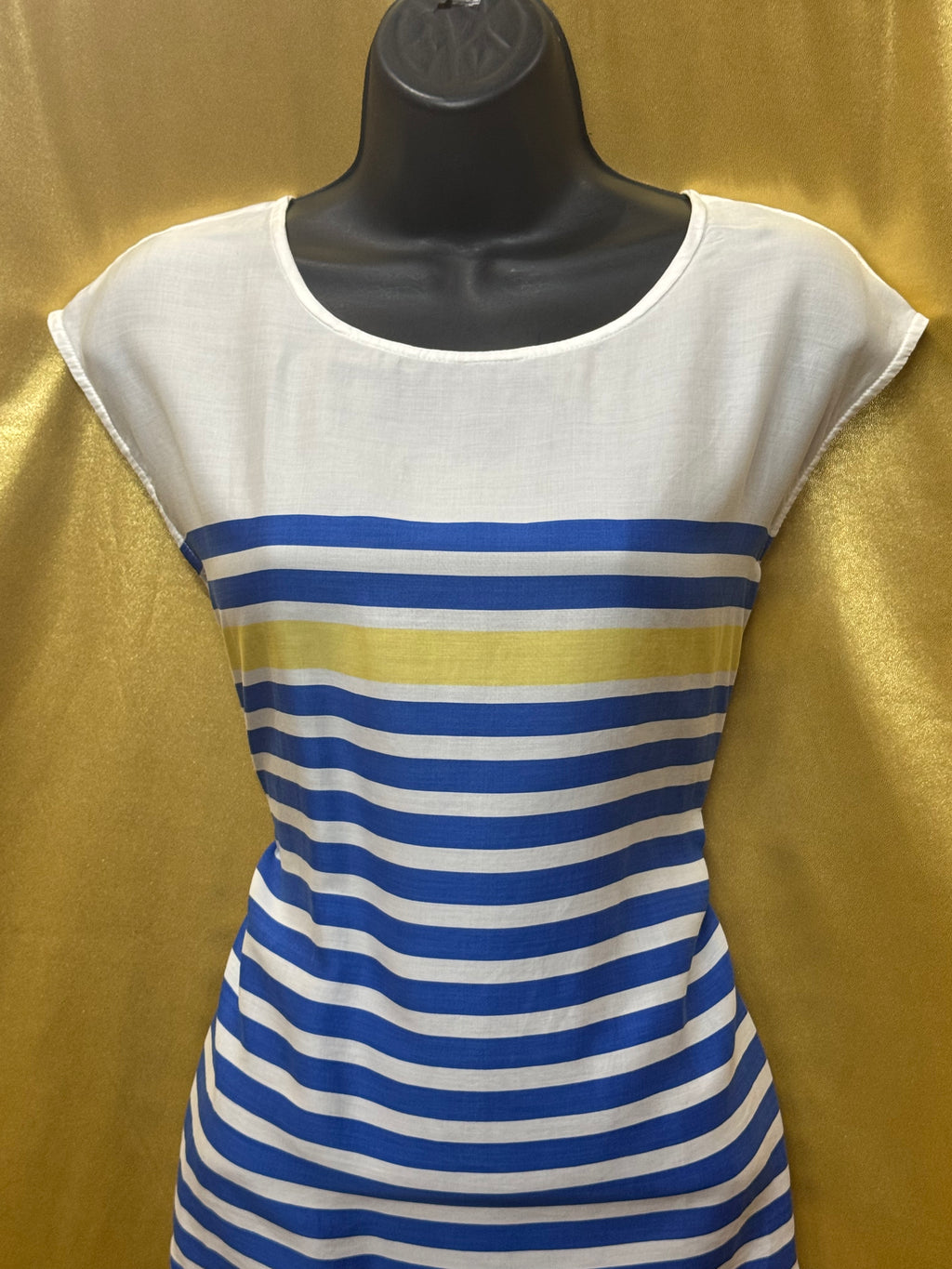 Talbots Striped Sleeveless Blouse | Size S 100% Lyocell Blue White Yellow