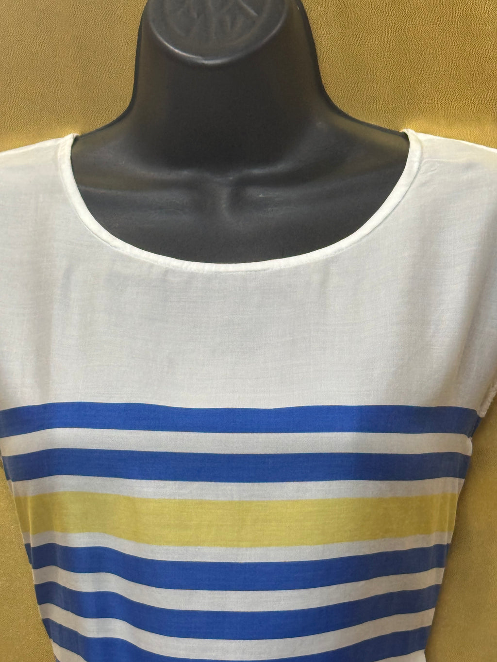 Talbots Striped Sleeveless Blouse | Size S 100% Lyocell Blue White Yellow
