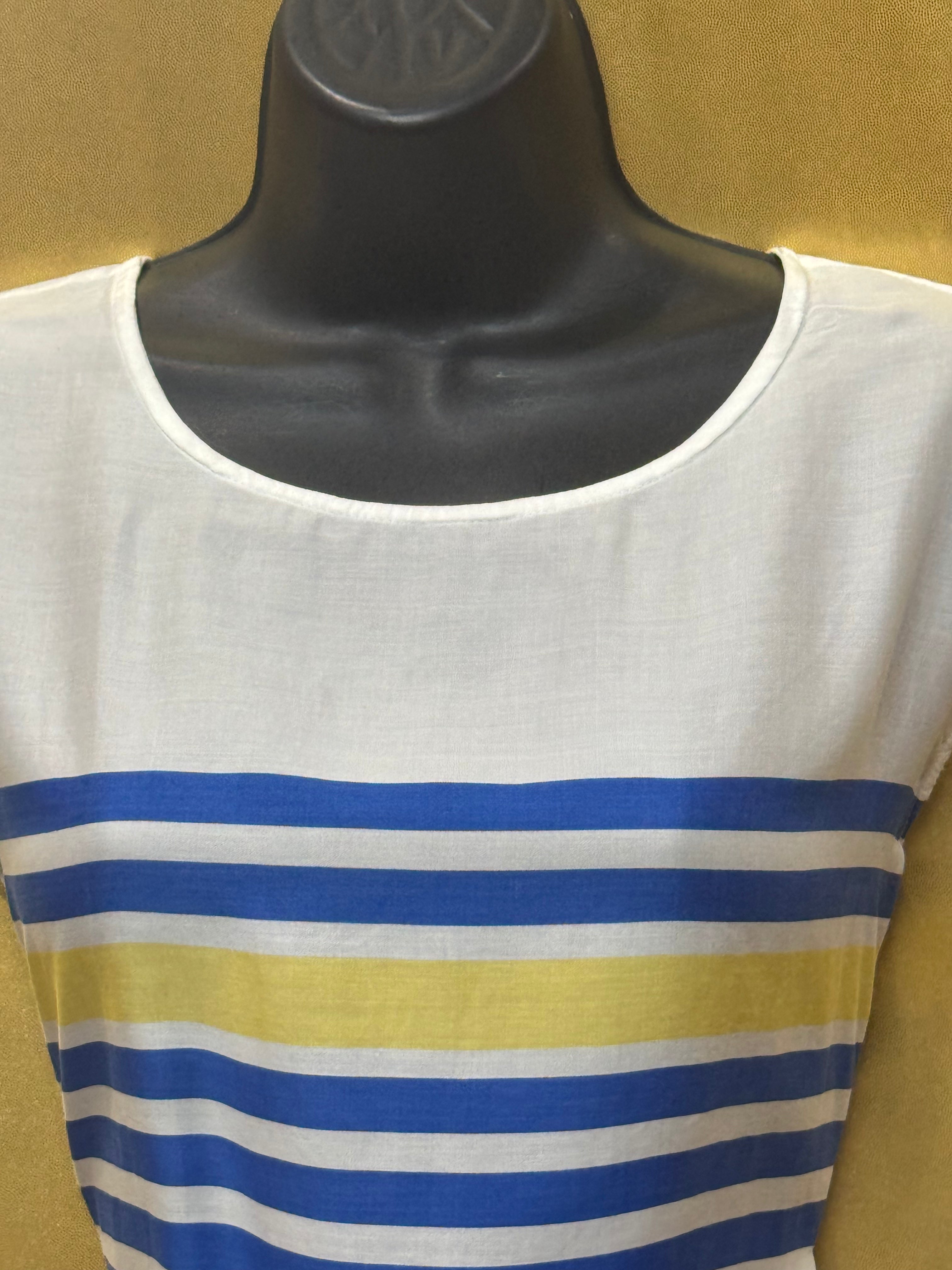 Talbots Striped Sleeveless Blouse | Size S 100% Lyocell Blue White Yellow
