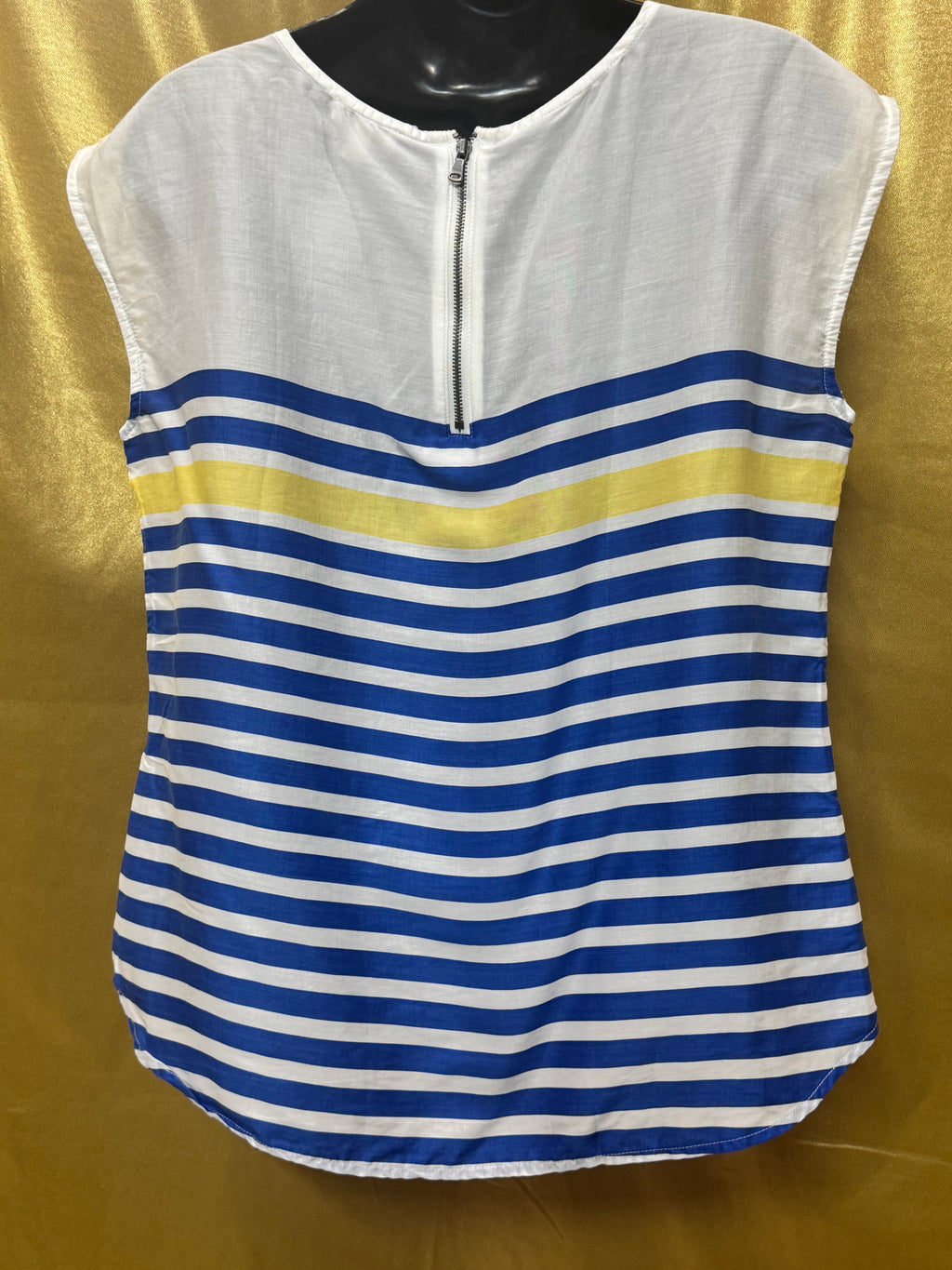 Talbots Striped Sleeveless Blouse | Size S 100% Lyocell Blue White Yellow