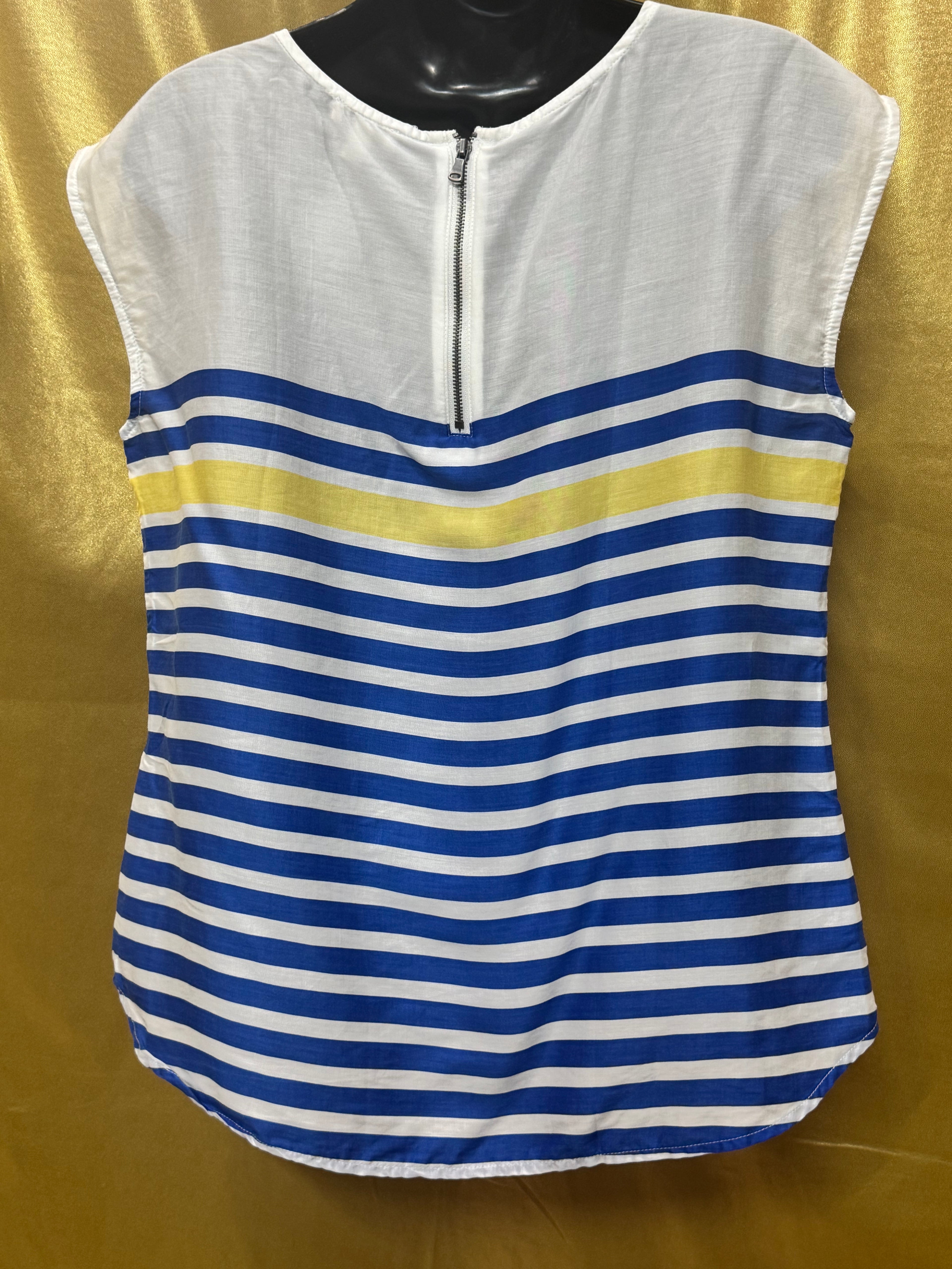 Talbots Striped Sleeveless Blouse | Size S 100% Lyocell Blue White Yellow