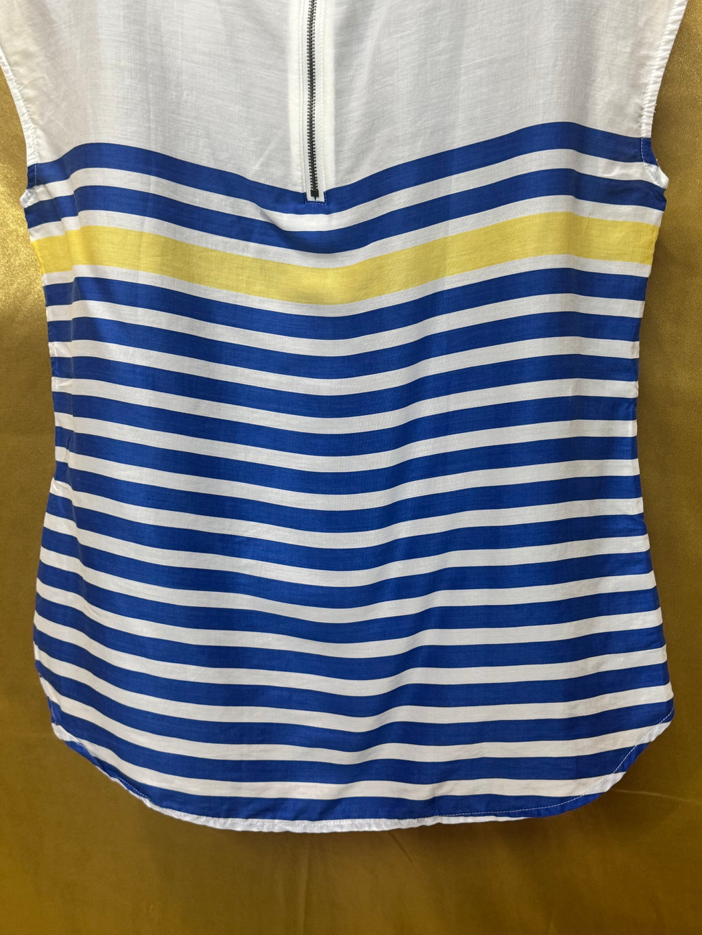Talbots Striped Sleeveless Blouse | Size S 100% Lyocell Blue White Yellow