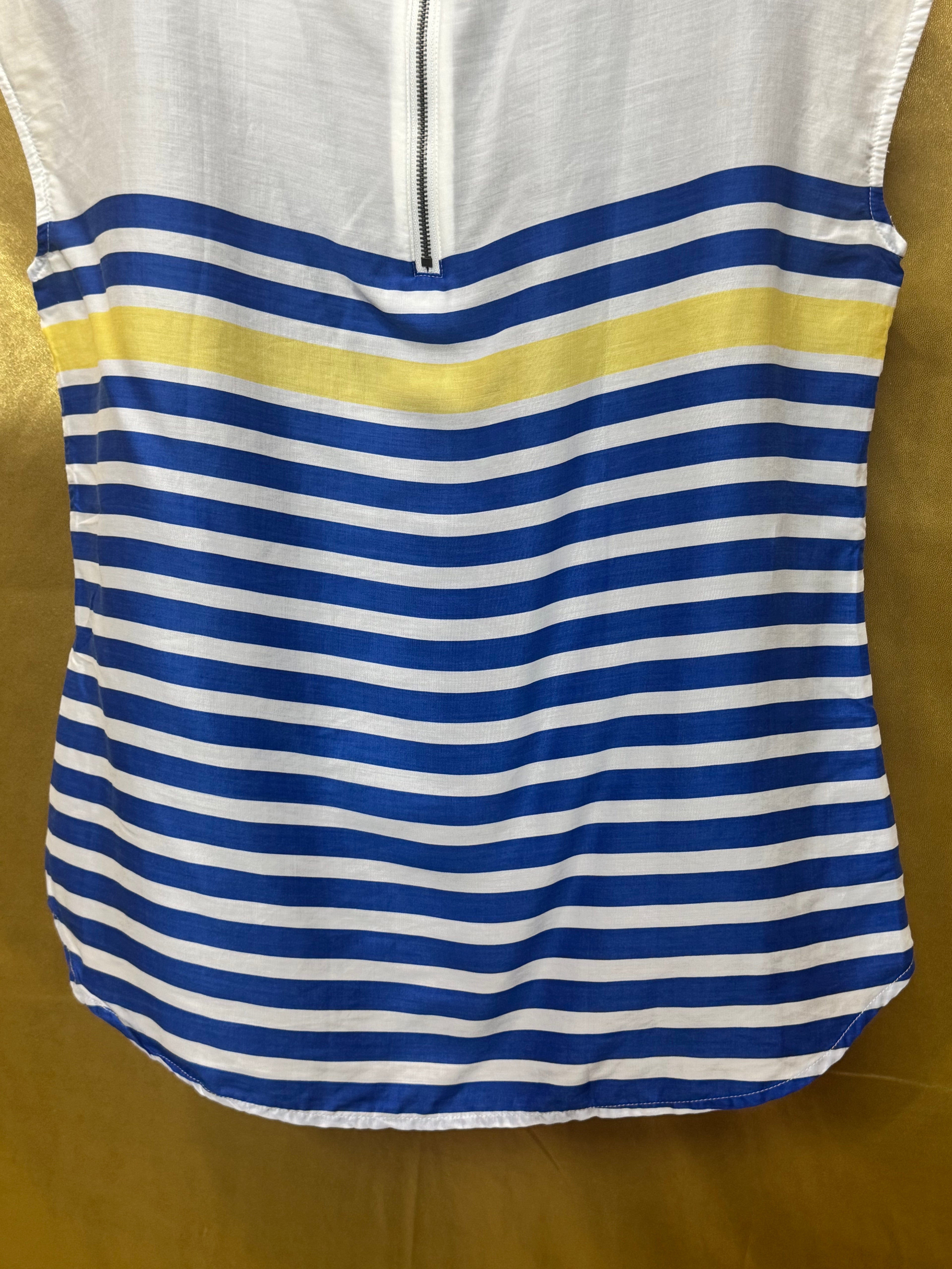 Talbots Striped Sleeveless Blouse | Size S 100% Lyocell Blue White Yellow