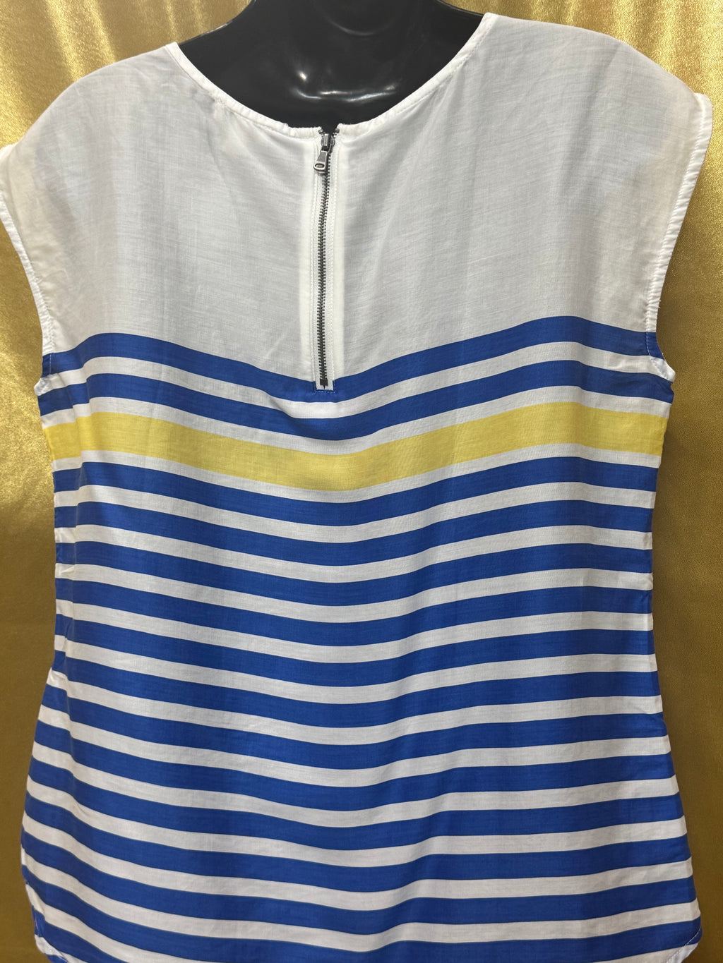 Talbots Striped Sleeveless Blouse | Size S 100% Lyocell Blue White Yellow