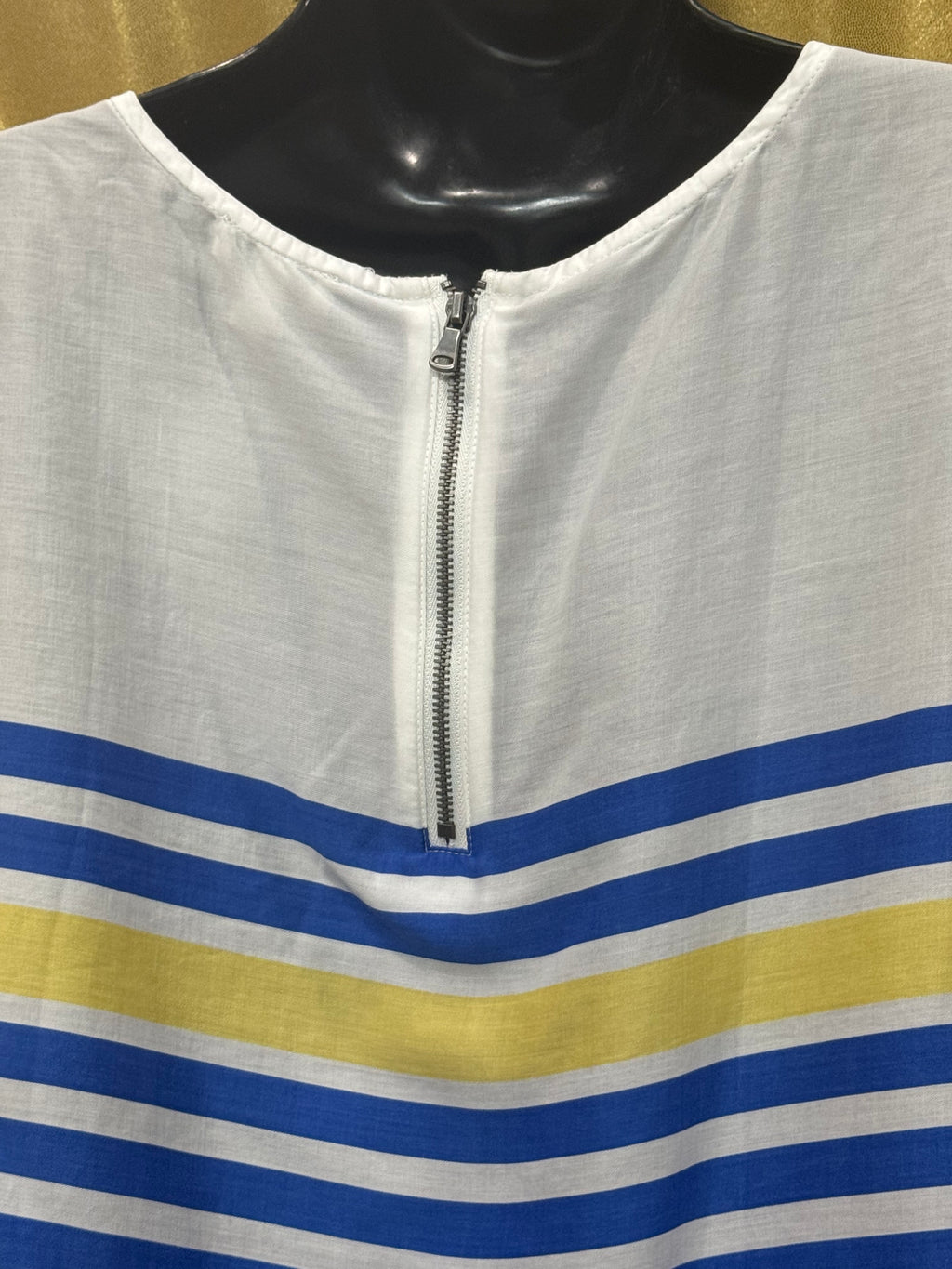Talbots Striped Sleeveless Blouse | Size S 100% Lyocell Blue White Yellow