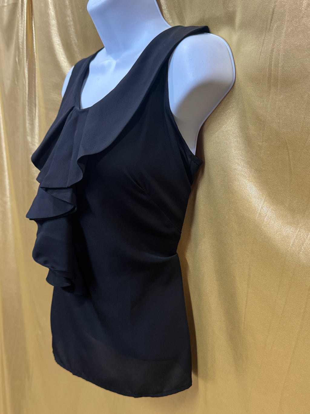 Merona Black Ruffled V-Neck Sleeveless Blouse - Size Small