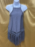 ✨ Boho Gray High-Neck Fringe Halter Tank Top - Size L ✨