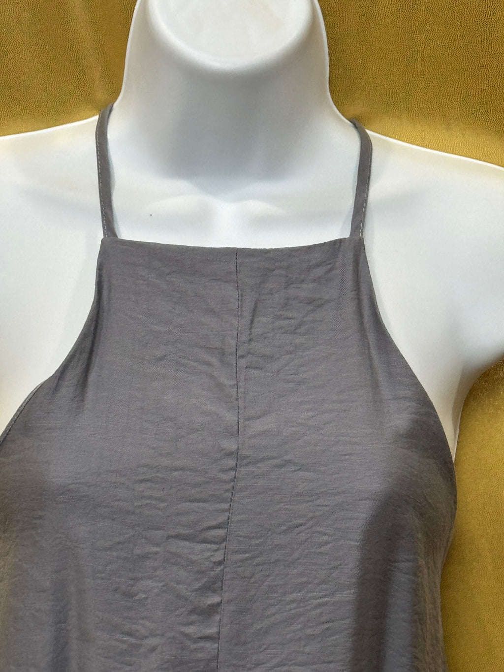 ✨ Boho Gray High-Neck Fringe Halter Tank Top - Size L ✨