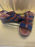SAS Layla Denim & Leather Wedge Sandals – Size 9W (Wide)